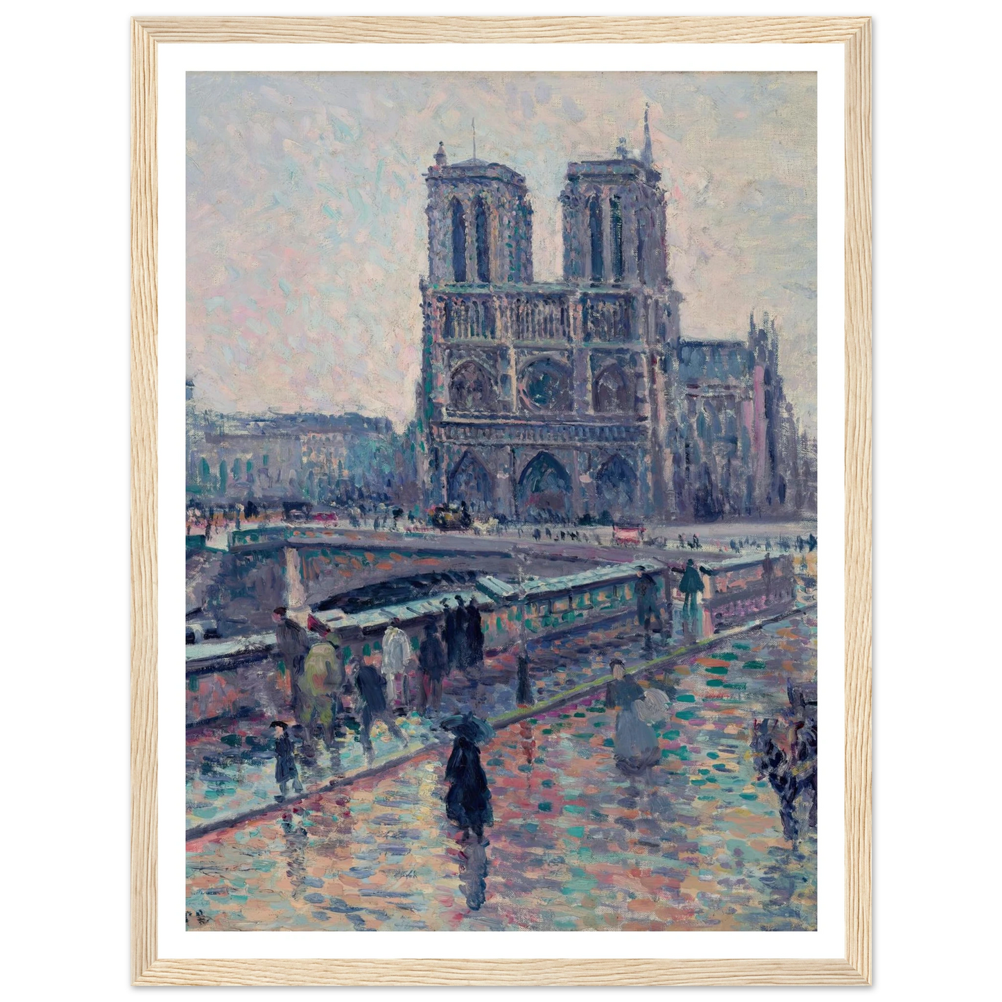 Bords de la Seine avec Notre-Dame sous la pluie (1900) Art Print | Maximilien Luce - Framed Poster - 30x40 cm / 12x16″ - Black frame