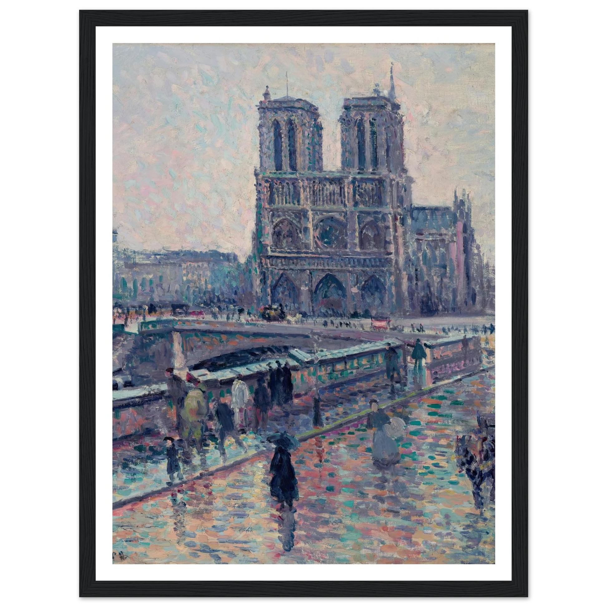 Bords de la Seine avec Notre-Dame sous la pluie (1900) Art Print | Maximilien Luce - Framed Poster - 30x40 cm / 12x16″ - Black frame