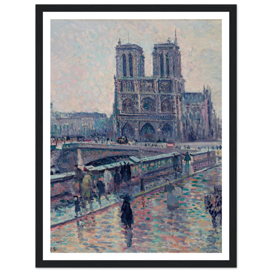 Bords de la Seine avec Notre-Dame sous la pluie (1900) Art Print | Maximilien Luce - Framed Poster - 30x40 cm / 12x16″ - Black frame