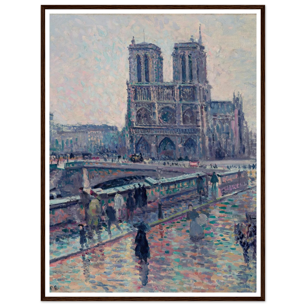 Bords de la Seine avec Notre-Dame sous la pluie (1900) Art Print | Maximilien Luce - Framed Poster - 30x40 cm / 12x16″ - Black frame