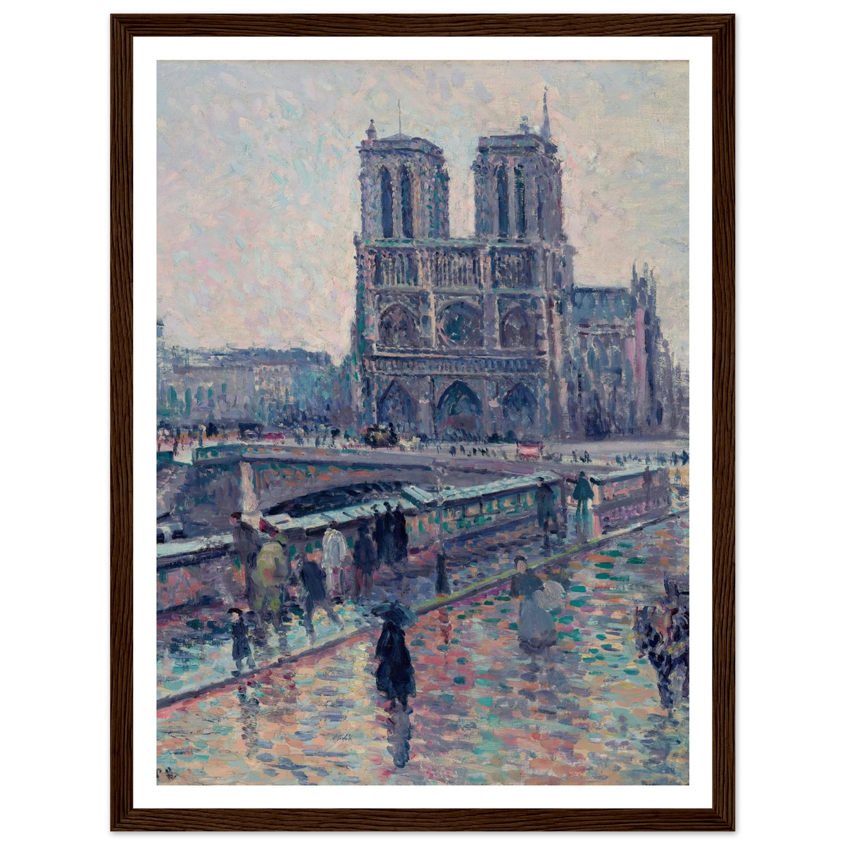 Bords de la Seine avec Notre-Dame sous la pluie (1900) Art Print | Maximilien Luce - Framed Poster - 30x40 cm / 12x16″ - Black frame