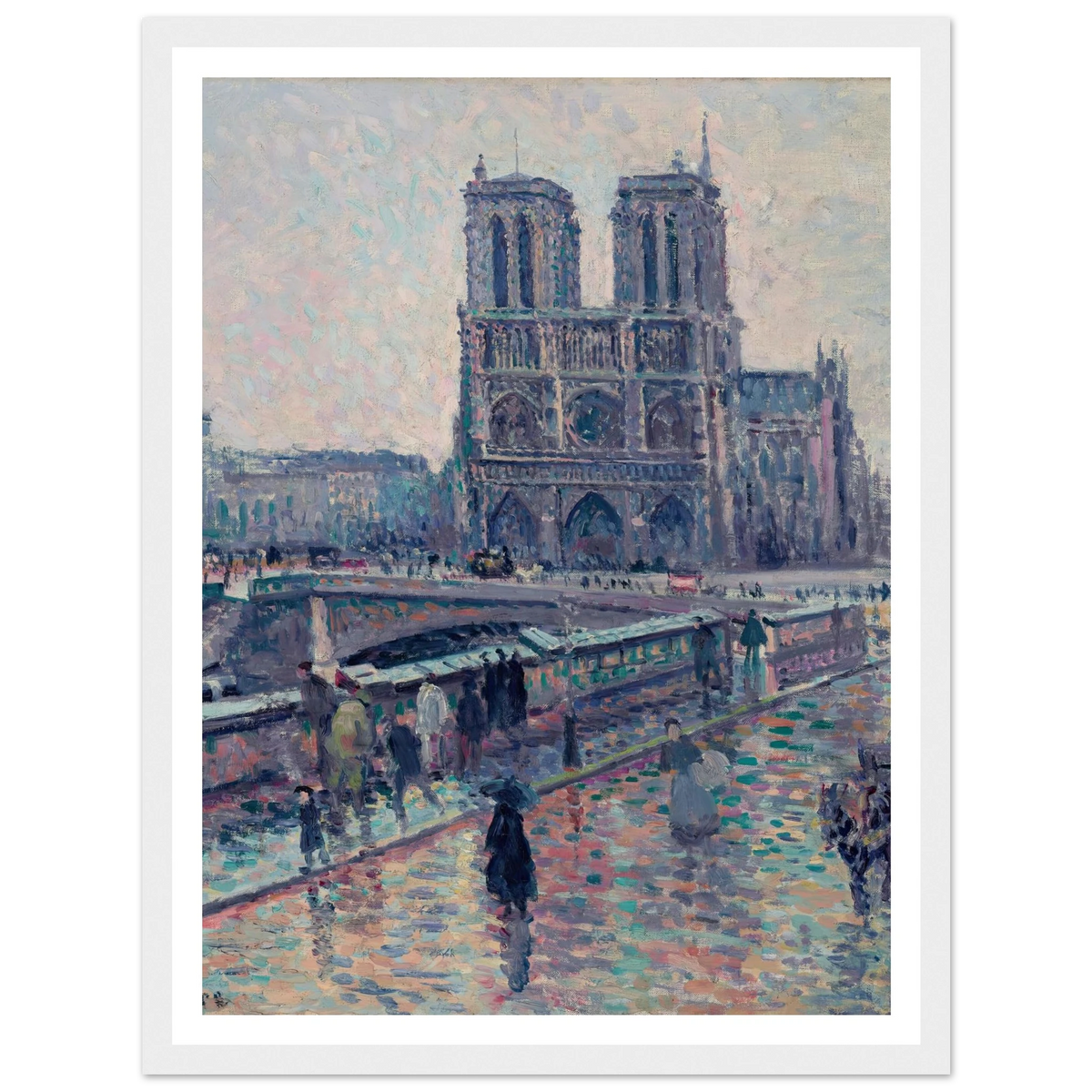 Bords de la Seine avec Notre-Dame sous la pluie (1900) Art Print | Maximilien Luce - Framed Poster - 30x40 cm / 12x16″ - Black frame