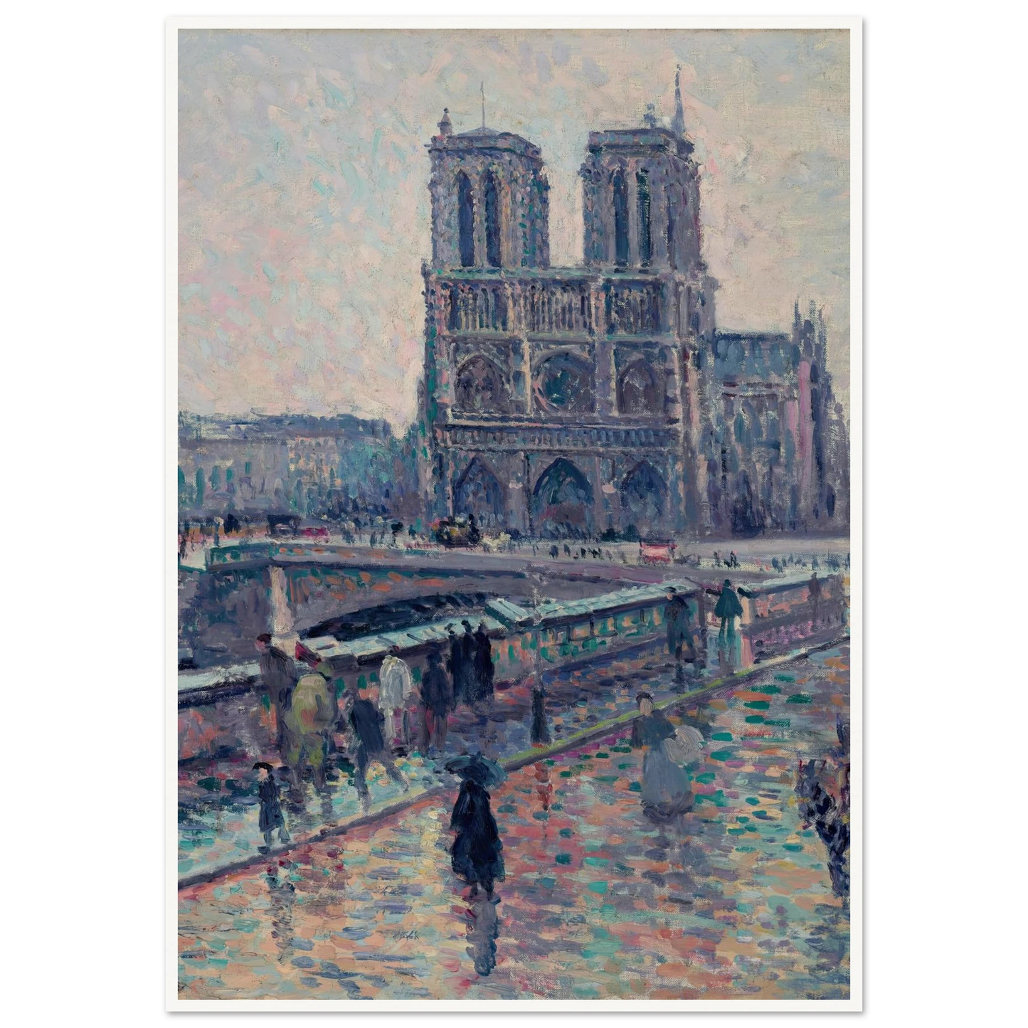 Bords de la Seine avec Notre-Dame sous la pluie (1900) Art Print | Maximilien Luce - Framed Poster - 30x40 cm / 12x16″ - Black frame