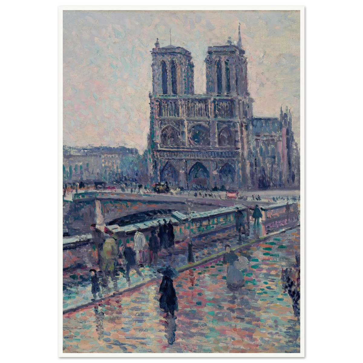 Bords de la Seine avec Notre-Dame sous la pluie (1900) Art Print | Maximilien Luce - Framed Poster - 30x40 cm / 12x16″ - Black frame