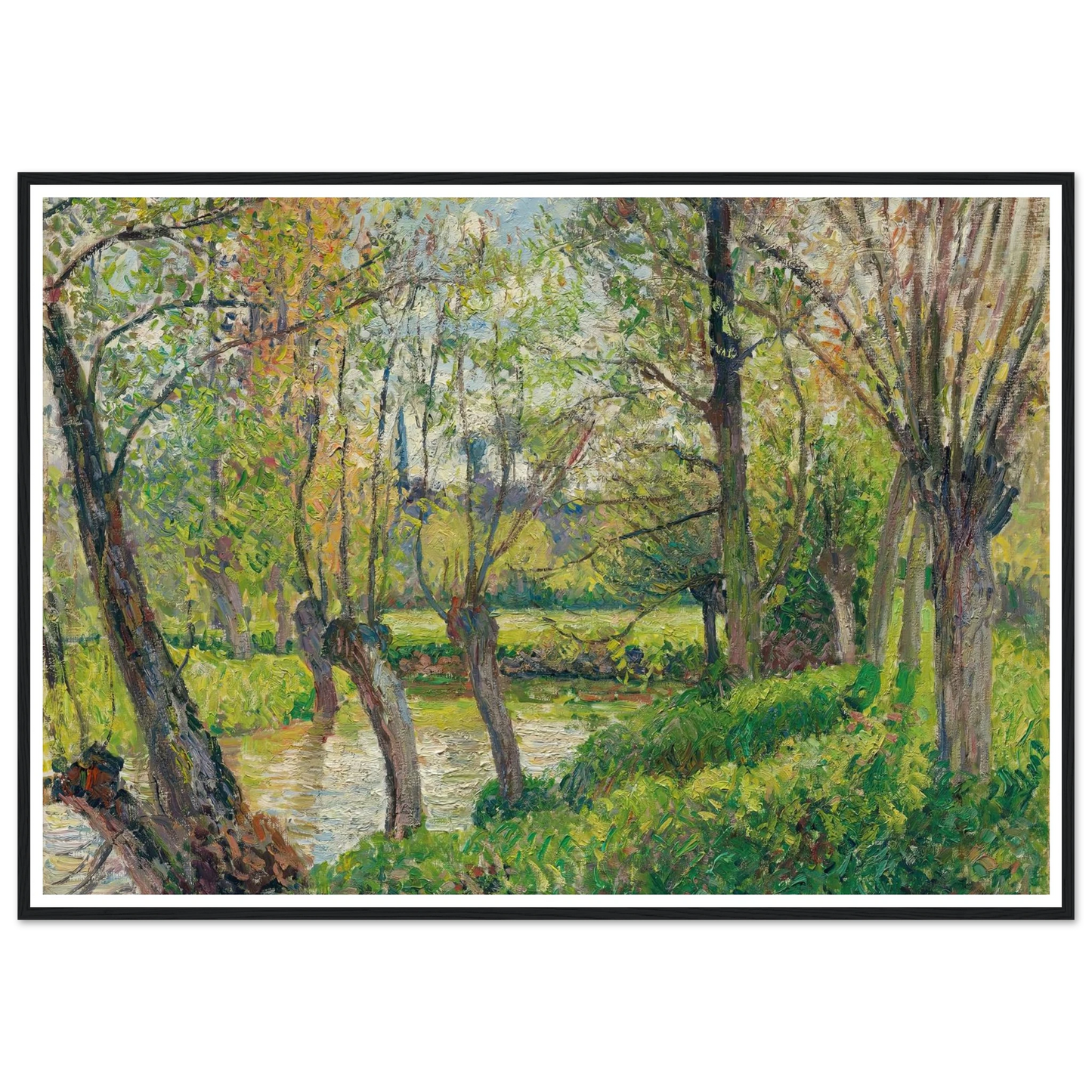 Bords De L’epte À Êragny, Soleil Couchant (1897) Art Print | Camille Pissarro - Framed Poster - 30x40 cm / 12x16″ - Black frame