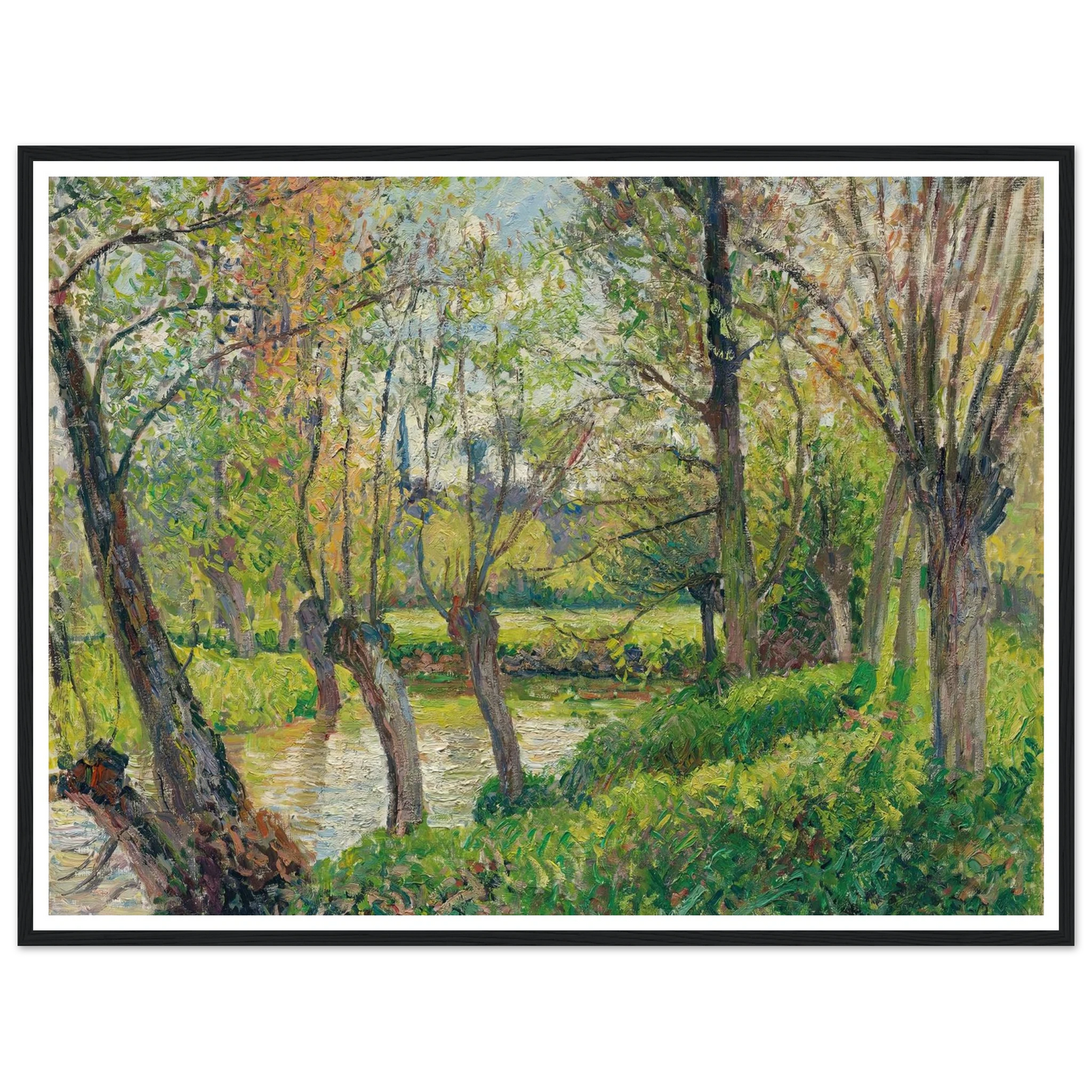 Bords De L’epte À Êragny, Soleil Couchant (1897) Art Print | Camille Pissarro - Framed Poster - 30x40 cm / 12x16″ - Black frame