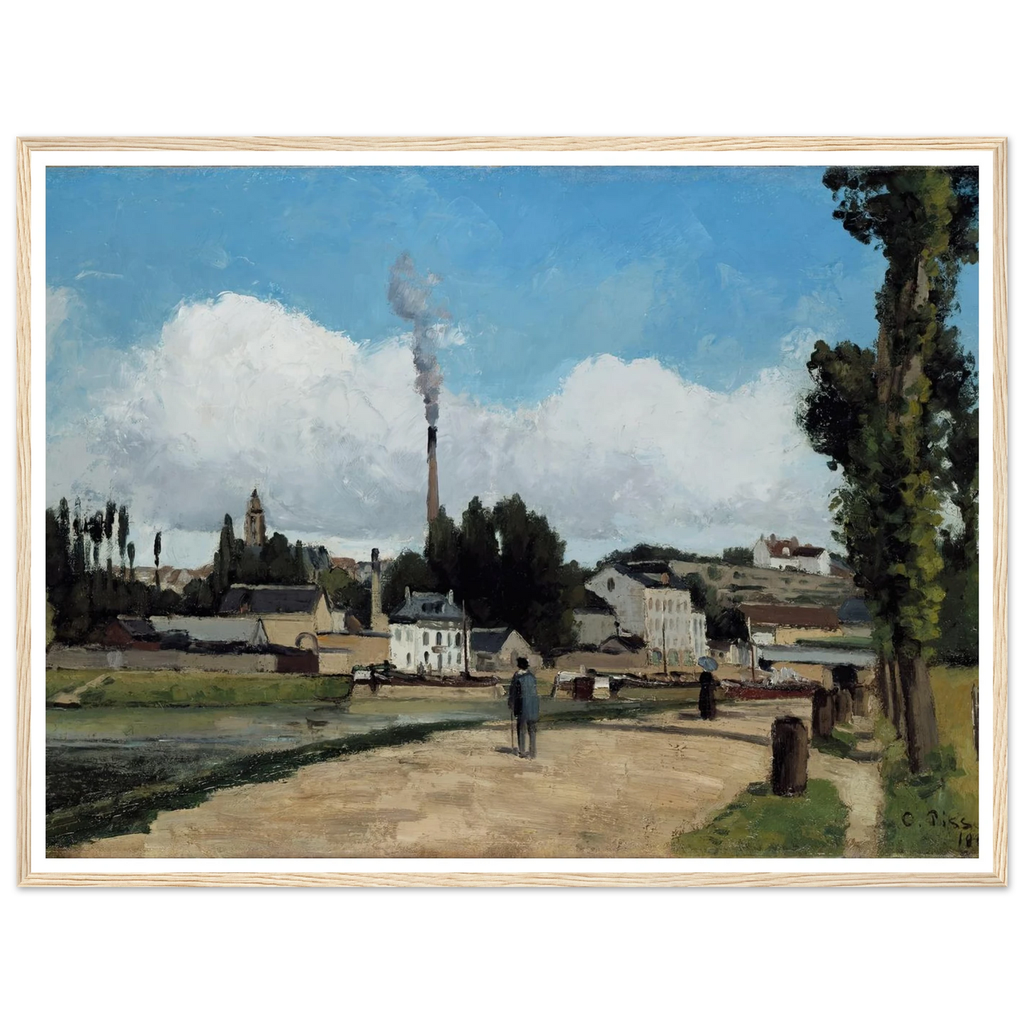 Bords de l’Oise a Pontoise (Banks of the Oise at Pontoise) Art Print | Camille Pissarro - Framed Poster - 30x40 cm / 12x16″ - Black frame
