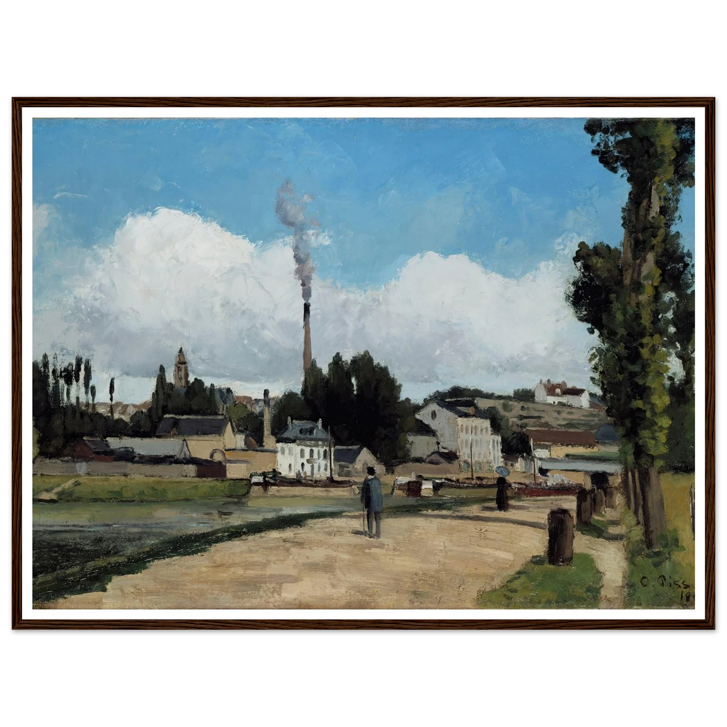 Bords de l’Oise a Pontoise (Banks of the Oise at Pontoise) Art Print | Camille Pissarro - Framed Poster - 30x40 cm / 12x16″ - Black frame