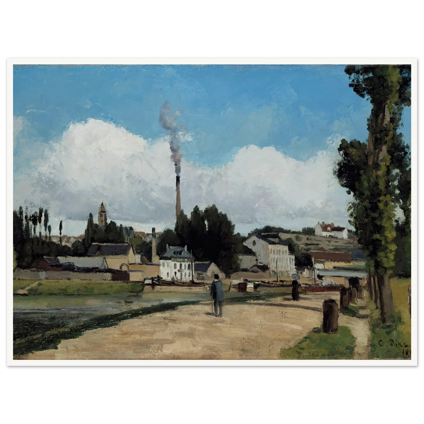 Bords de l’Oise a Pontoise (Banks of the Oise at Pontoise) Art Print | Camille Pissarro - Framed Poster - 30x40 cm / 12x16″ - Black frame