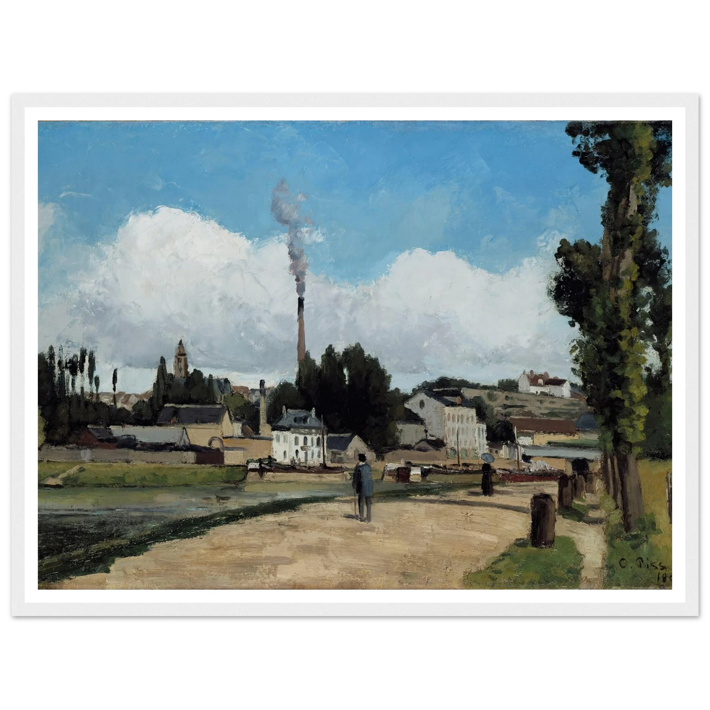 Bords de l’Oise a Pontoise (Banks of the Oise at Pontoise) Art Print | Camille Pissarro - Framed Poster - 30x40 cm / 12x16″ - Black frame