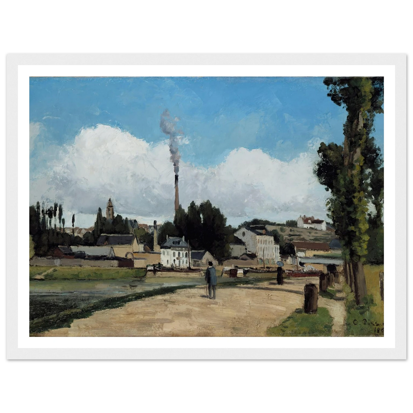 Bords de l’Oise a Pontoise (Banks of the Oise at Pontoise) Art Print | Camille Pissarro - Framed Poster - 30x40 cm / 12x16″ - Black frame