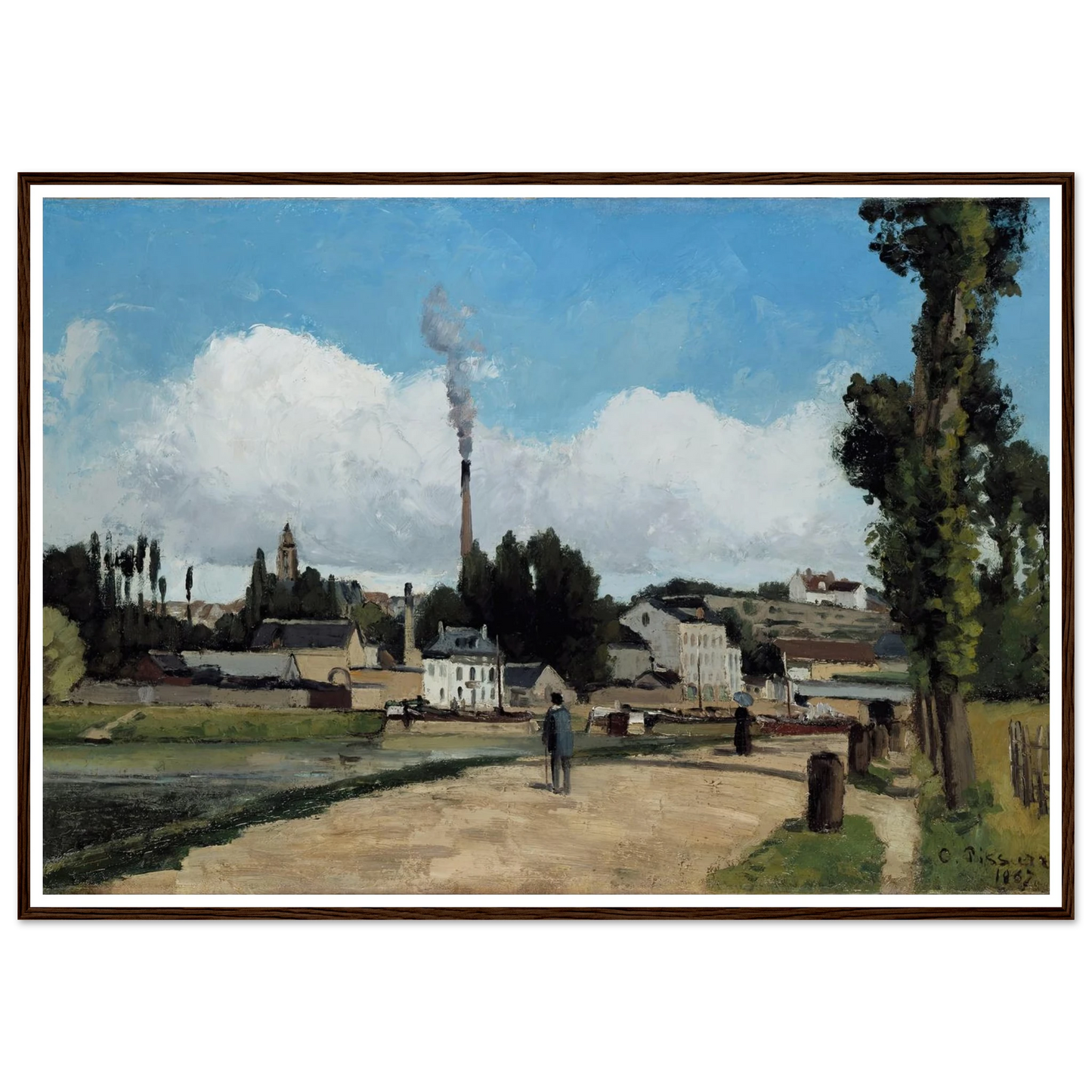 Bords de l’Oise a Pontoise (Banks of the Oise at Pontoise) Art Print | Camille Pissarro - Framed Poster - 30x40 cm / 12x16″ - Black frame