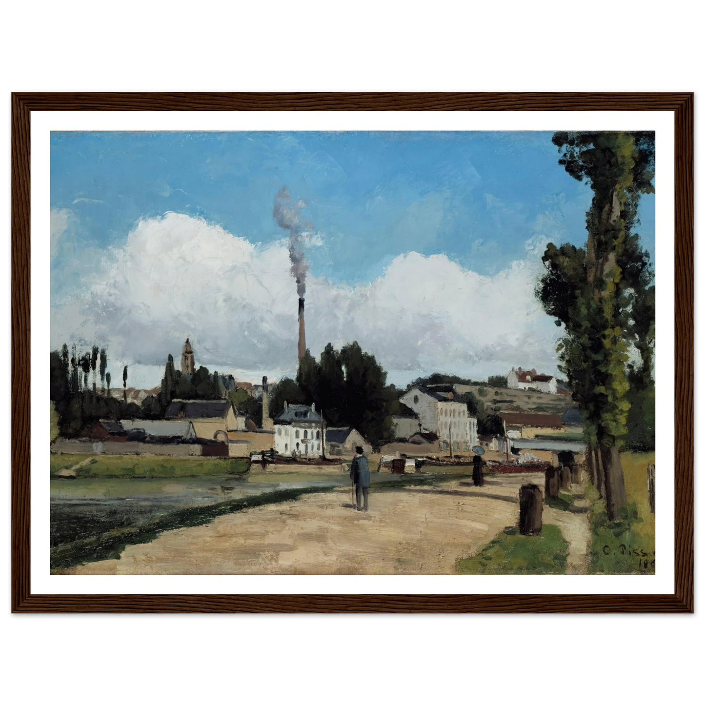 Bords de l’Oise a Pontoise (Banks of the Oise at Pontoise) Art Print | Camille Pissarro - Framed Poster - 30x40 cm / 12x16″ - Black frame