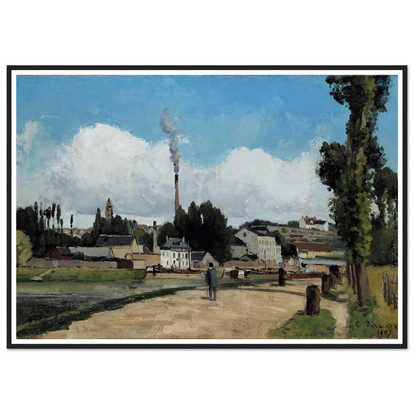 Bords de l’Oise a Pontoise (Banks of the Oise at Pontoise) Art Print | Camille Pissarro - Framed Poster - 30x40 cm / 12x16″ - Black frame