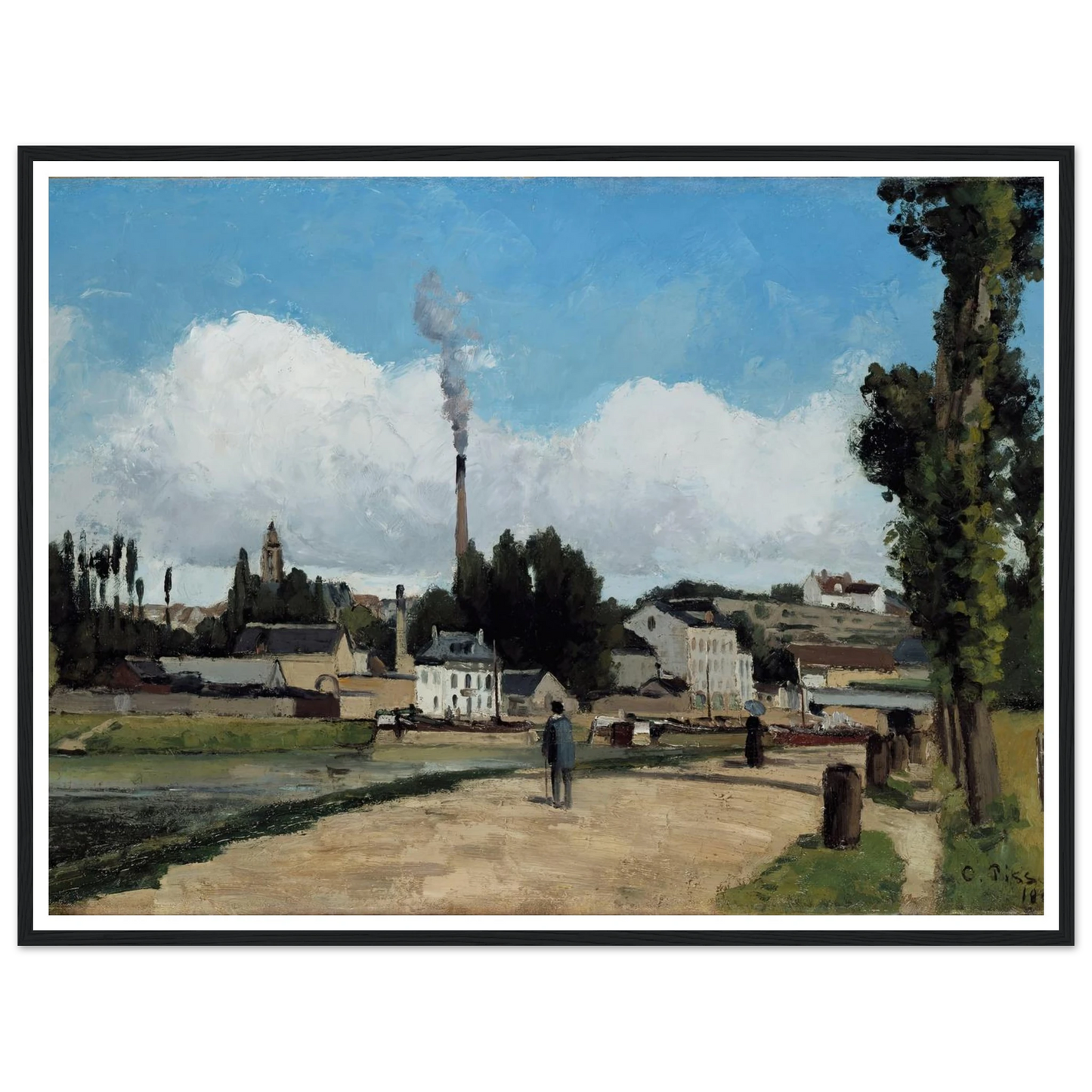 Bords de l’Oise a Pontoise (Banks of the Oise at Pontoise) Art Print | Camille Pissarro - Framed Poster - 30x40 cm / 12x16″ - Black frame