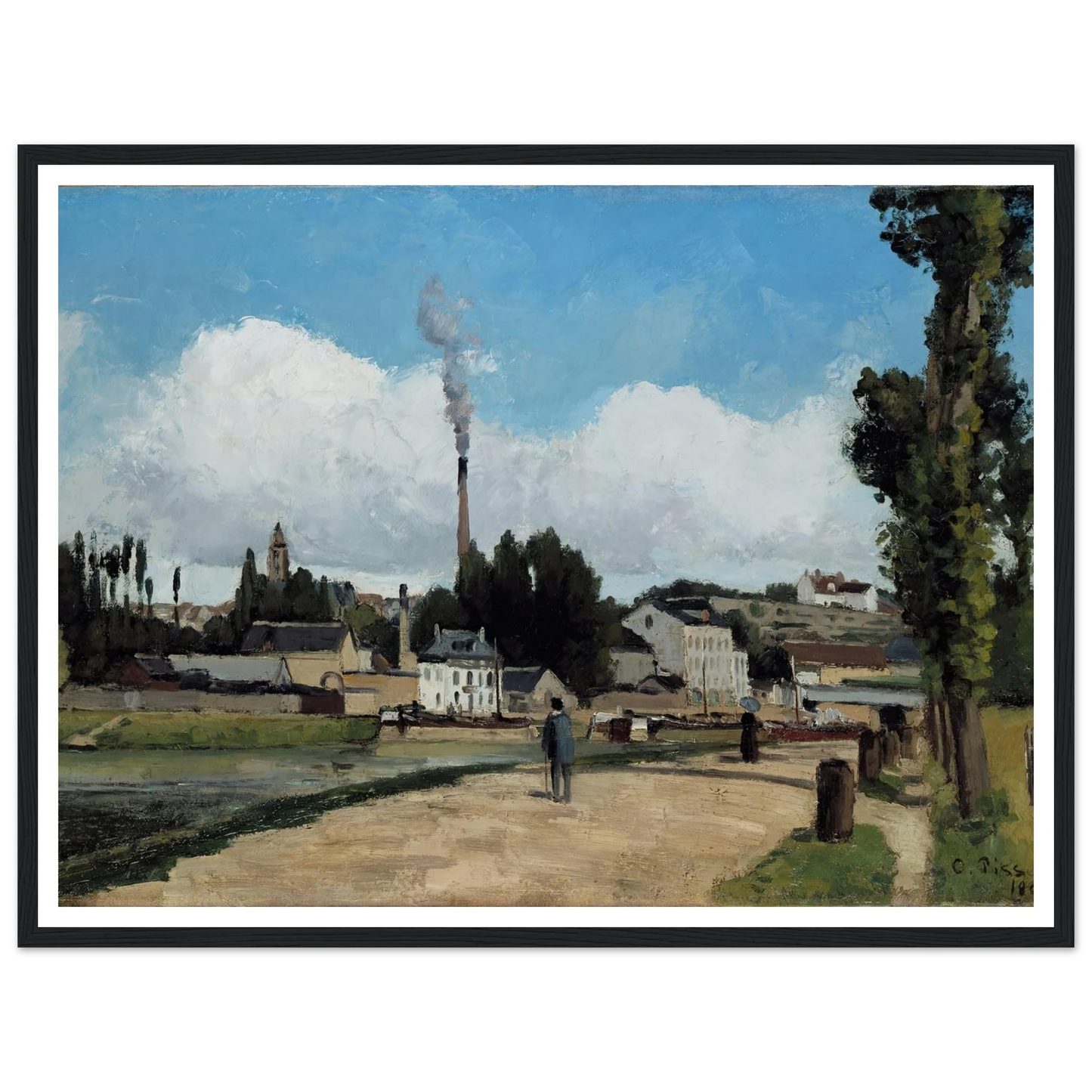 Bords de l’Oise a Pontoise (Banks of the Oise at Pontoise) Art Print | Camille Pissarro - Framed Poster - 30x40 cm / 12x16″ - Black frame