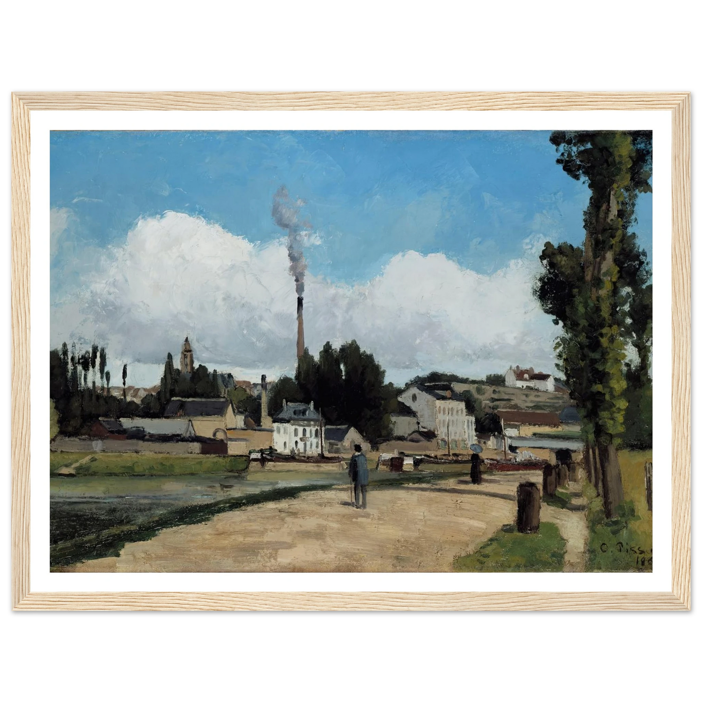 Bords de l’Oise a Pontoise (Banks of the Oise at Pontoise) Art Print | Camille Pissarro - Framed Poster - 30x40 cm / 12x16″ - Black frame
