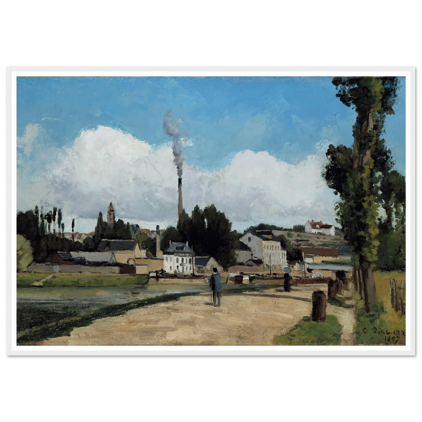 Bords de l’Oise a Pontoise (Banks of the Oise at Pontoise) Art Print | Camille Pissarro - Framed Poster - 30x40 cm / 12x16″ - Black frame