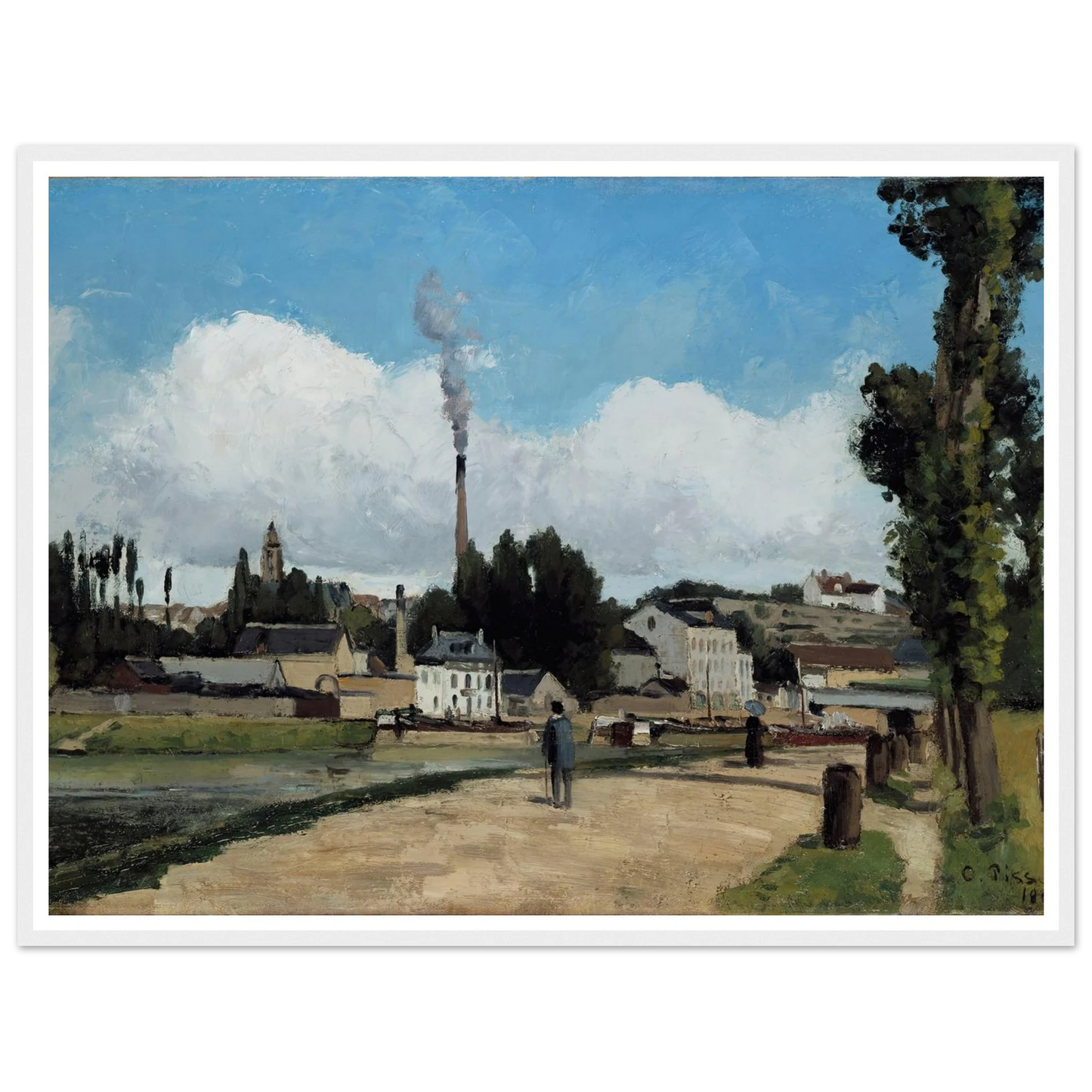 Bords de l’Oise a Pontoise (Banks of the Oise at Pontoise) Art Print | Camille Pissarro - Framed Poster - 30x40 cm / 12x16″ - Black frame