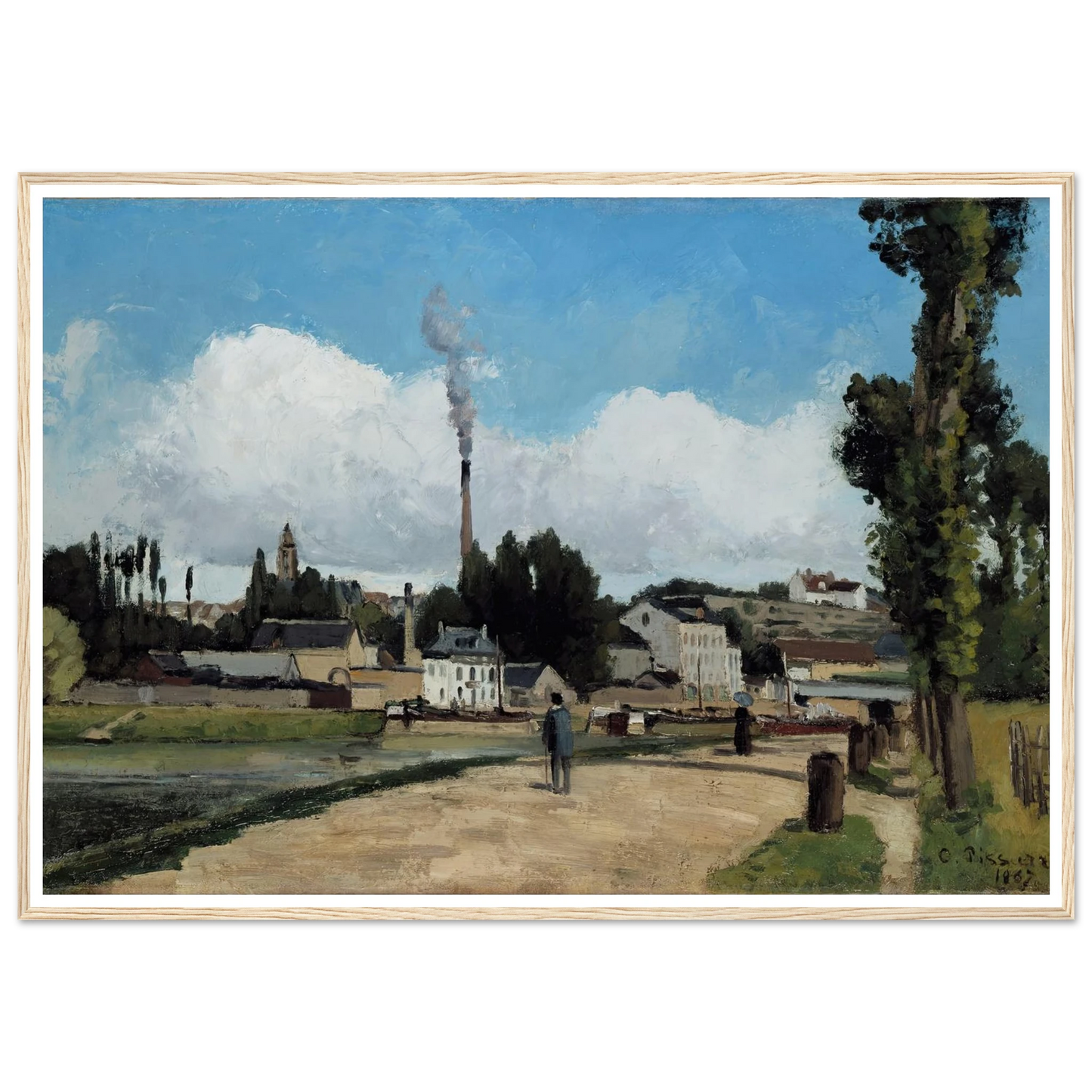 Bords de l’Oise a Pontoise (Banks of the Oise at Pontoise) Art Print | Camille Pissarro - Framed Poster - 30x40 cm / 12x16″ - Black frame