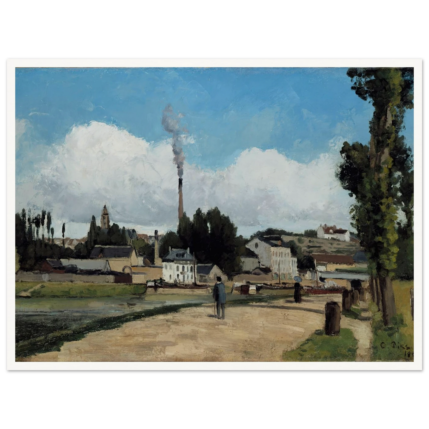 Bords de l’Oise a Pontoise (Banks of the Oise at Pontoise) Art Print | Camille Pissarro - Framed Poster - 30x40 cm / 12x16″ - Black frame