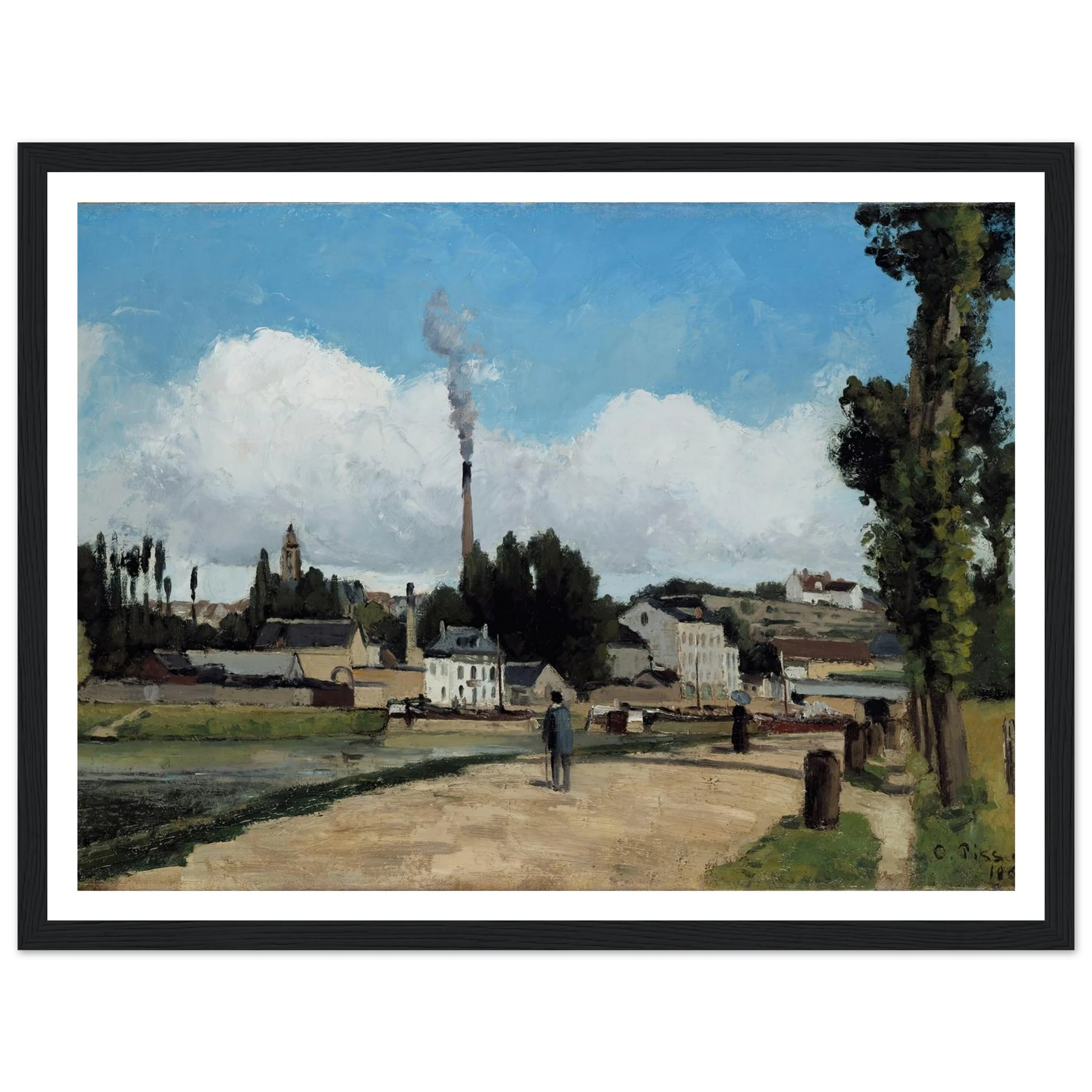 Bords de l’Oise a Pontoise (Banks of the Oise at Pontoise) Art Print | Camille Pissarro - Framed Poster - 30x40 cm / 12x16″ - Black frame