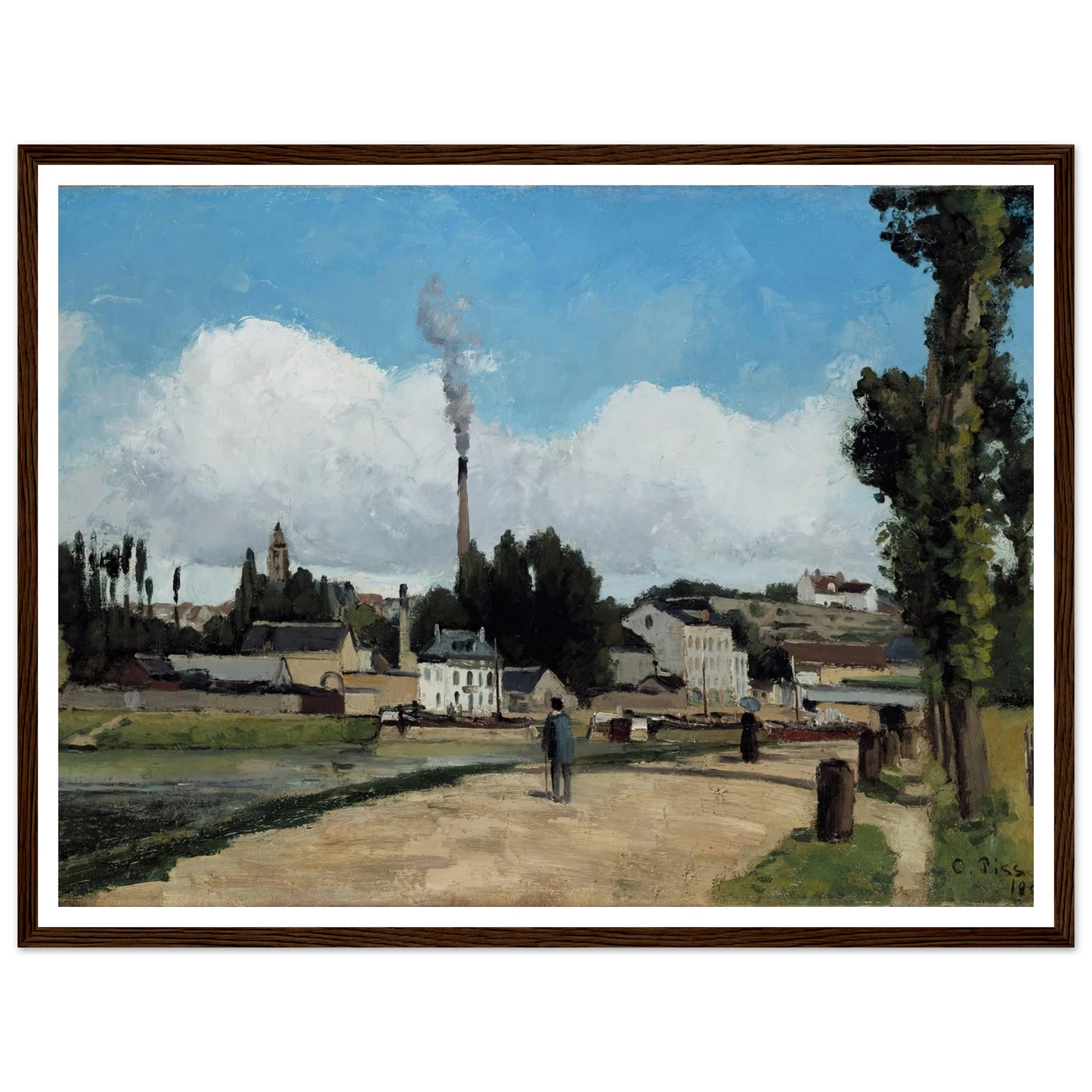 Bords de l’Oise a Pontoise (Banks of the Oise at Pontoise) Art Print | Camille Pissarro - Framed Poster - 30x40 cm / 12x16″ - Black frame