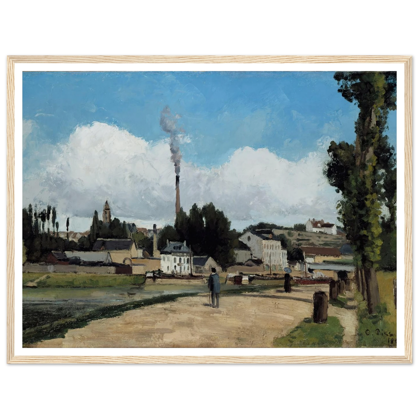 Bords de l’Oise a Pontoise (Banks of the Oise at Pontoise) Art Print | Camille Pissarro - Framed Poster - 30x40 cm / 12x16″ - Black frame