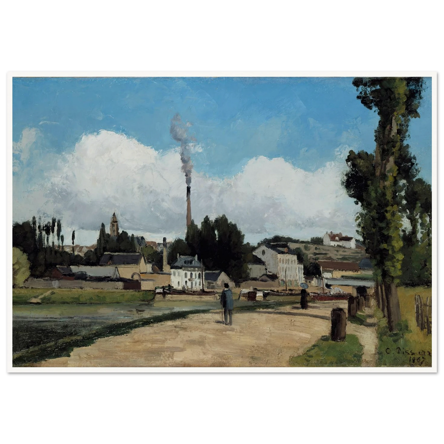 Bords de l’Oise a Pontoise (Banks of the Oise at Pontoise) Art Print | Camille Pissarro - Framed Poster - 30x40 cm / 12x16″ - Black frame