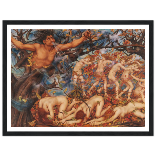 Boreas and the Fallen Leaves (1910) Art Print | Evelyn de Morgan - Framed Poster - 30x40 cm / 12x16″ - Black frame