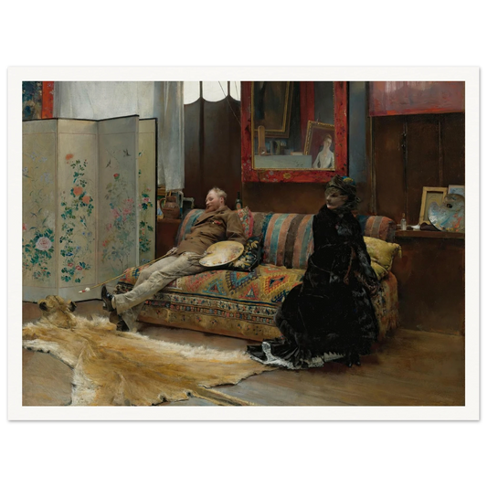 Bouderie (Gustave Courtois In His Studio) (1880) Art Print | Pascal Adolphe Jean Dagnan Bouveret - Framed Poster - 30x40 cm / 12x16″ - Black frame