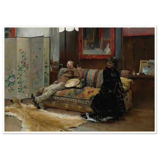 Bouderie (Gustave Courtois In His Studio) (1880) Art Print | Pascal Adolphe Jean Dagnan Bouveret - Framed Poster - 30x40 cm / 12x16″ - Black frame