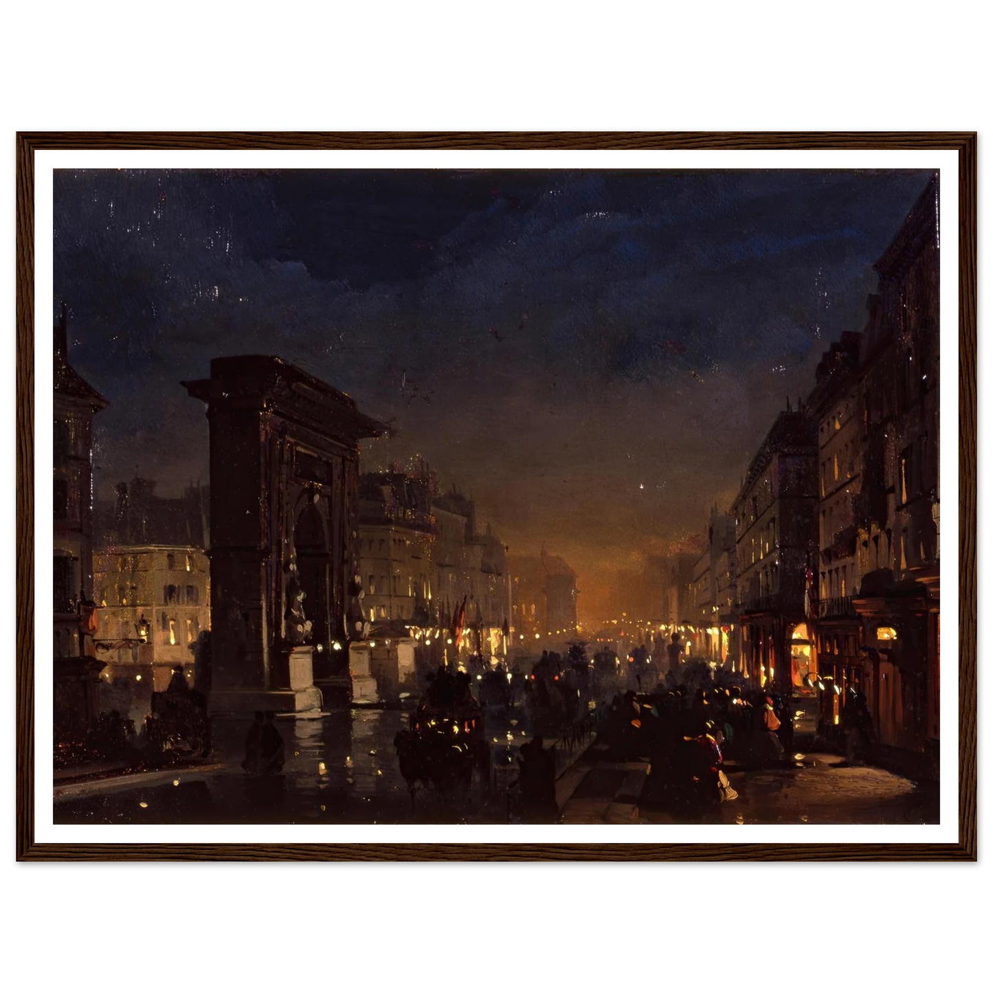 Boulevard et Porte Saint Denis, Olio su Cartoncino Intelato (1855) Art Print | Ippolito Caffi - Framed Poster - 30x40 cm / 12x16″ - Black frame