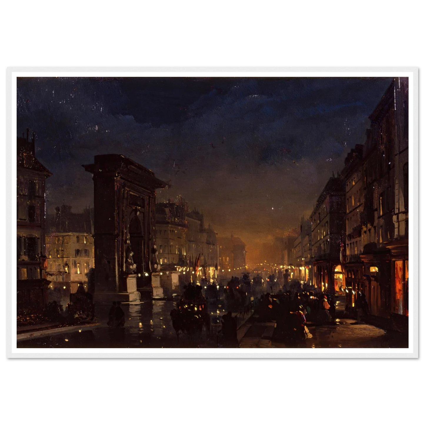 Boulevard et Porte Saint Denis, Olio su Cartoncino Intelato (1855) Art Print | Ippolito Caffi - Framed Poster - 30x40 cm / 12x16″ - Black frame