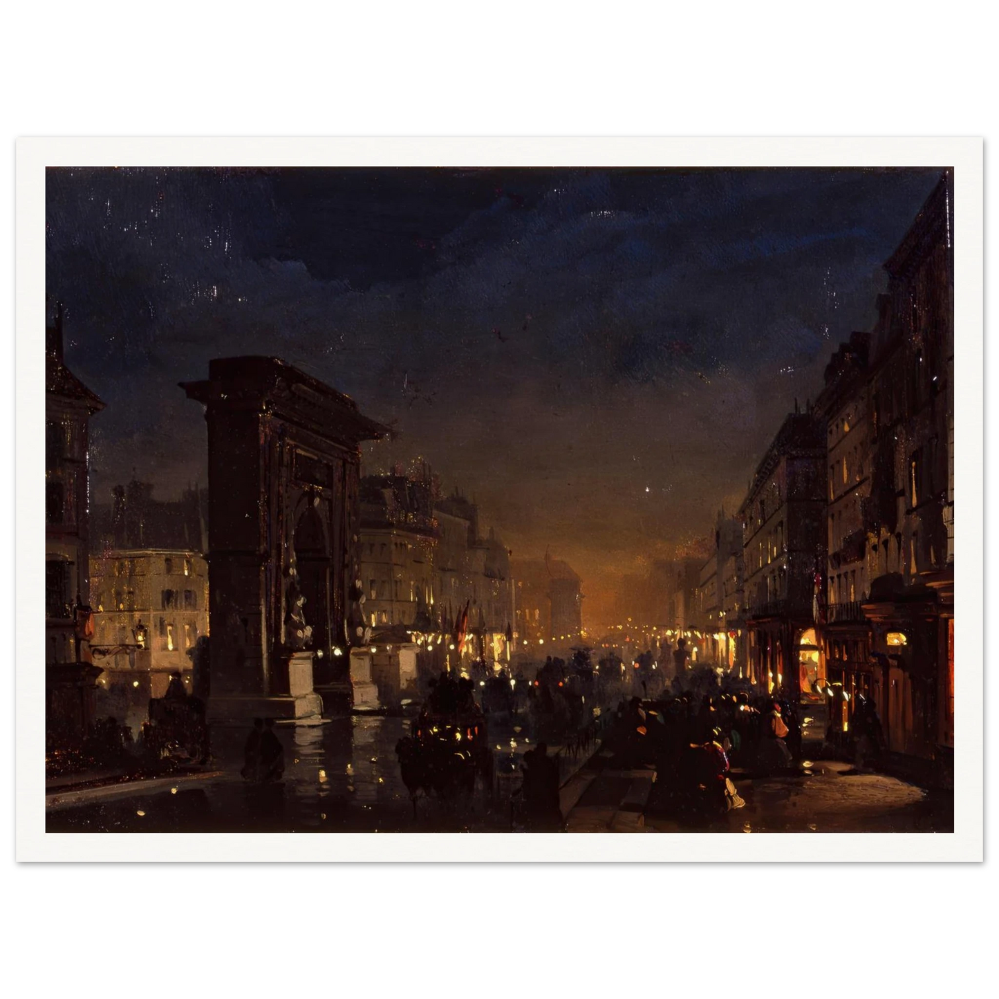 Boulevard et Porte Saint Denis, Olio su Cartoncino Intelato (1855) Art Print | Ippolito Caffi - Framed Poster - 30x40 cm / 12x16″ - Black frame