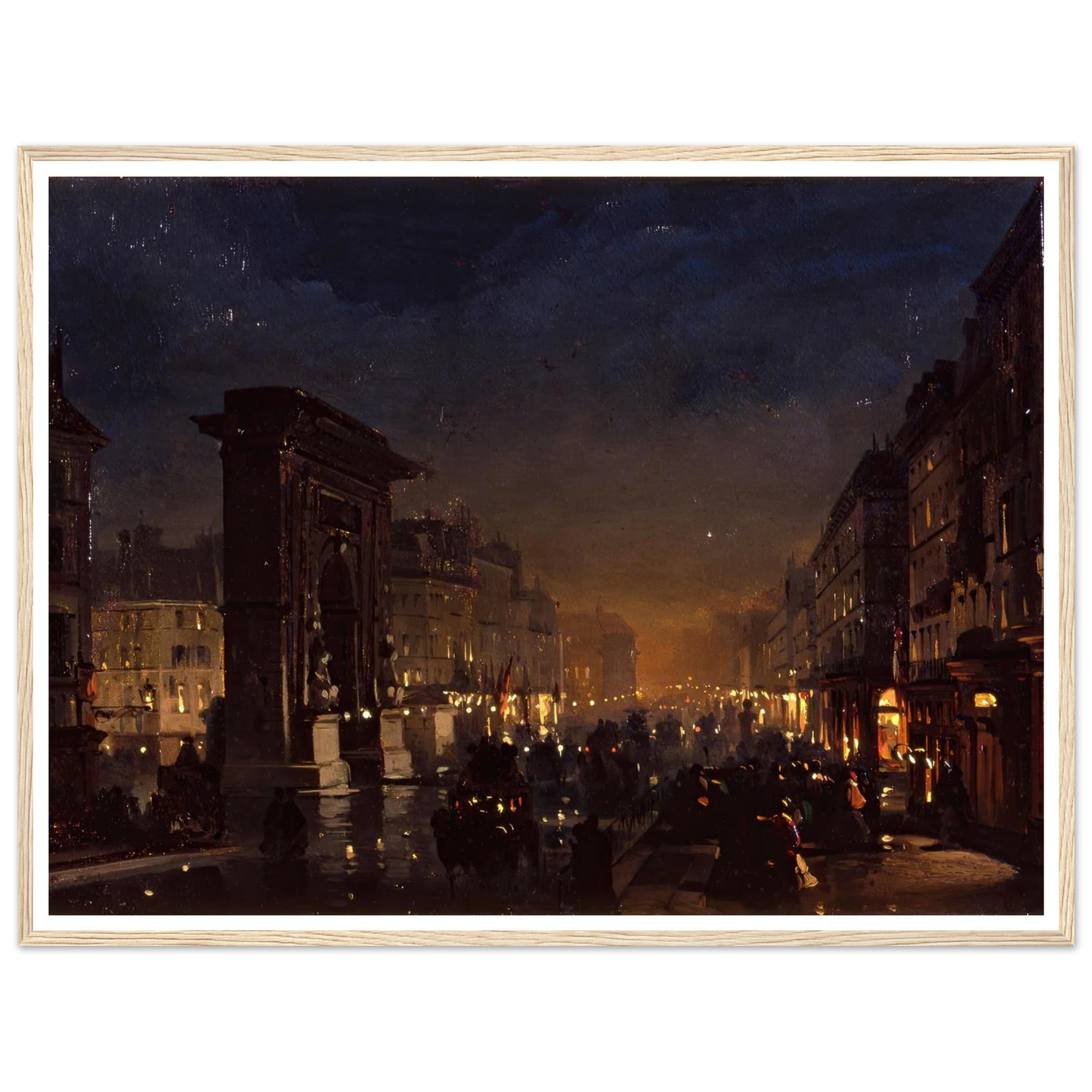 Boulevard et Porte Saint Denis, Olio su Cartoncino Intelato (1855) Art Print | Ippolito Caffi - Framed Poster - 30x40 cm / 12x16″ - Black frame