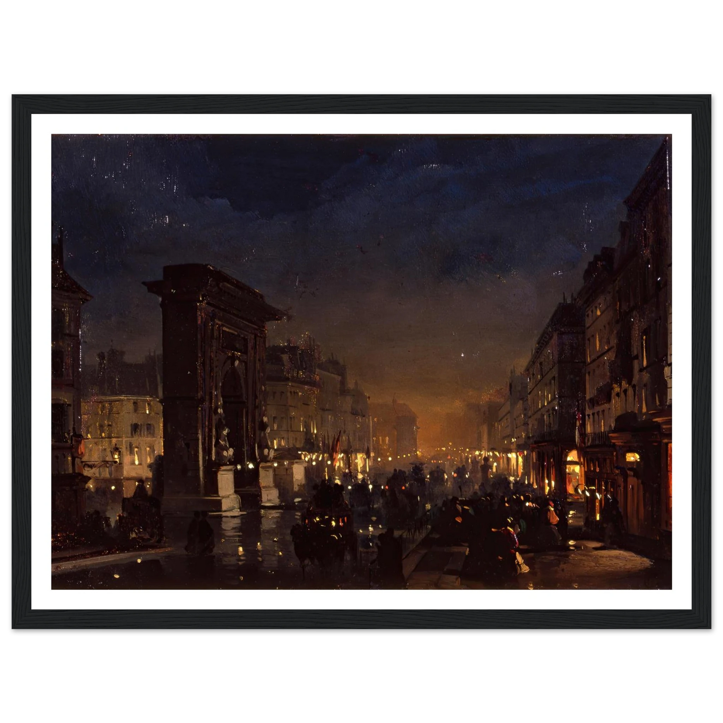 Boulevard et Porte Saint Denis, Olio su Cartoncino Intelato (1855) Art Print | Ippolito Caffi - Framed Poster - 30x40 cm / 12x16″ - Black frame