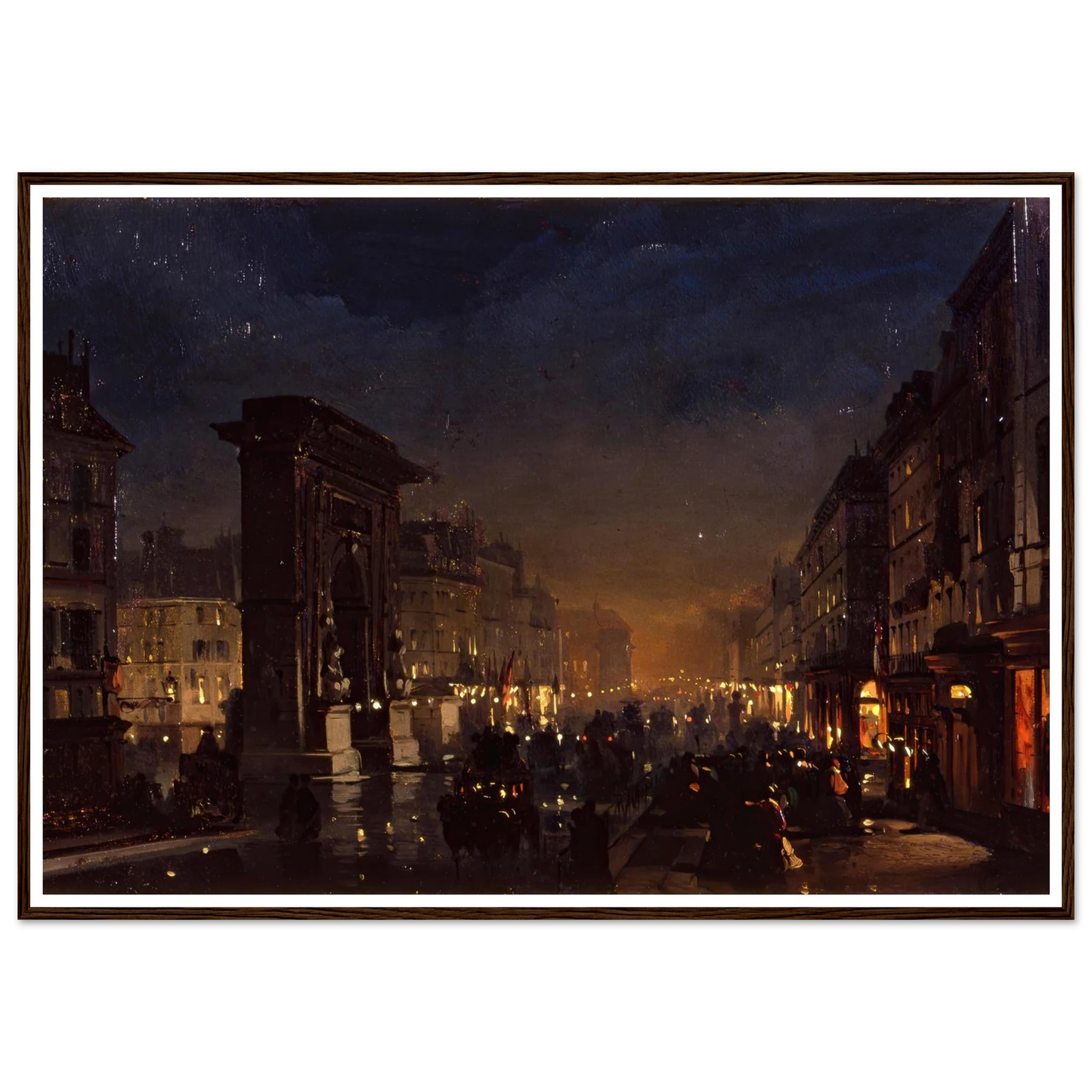 Boulevard et Porte Saint Denis, Olio su Cartoncino Intelato (1855) Art Print | Ippolito Caffi - Framed Poster - 30x40 cm / 12x16″ - Black frame