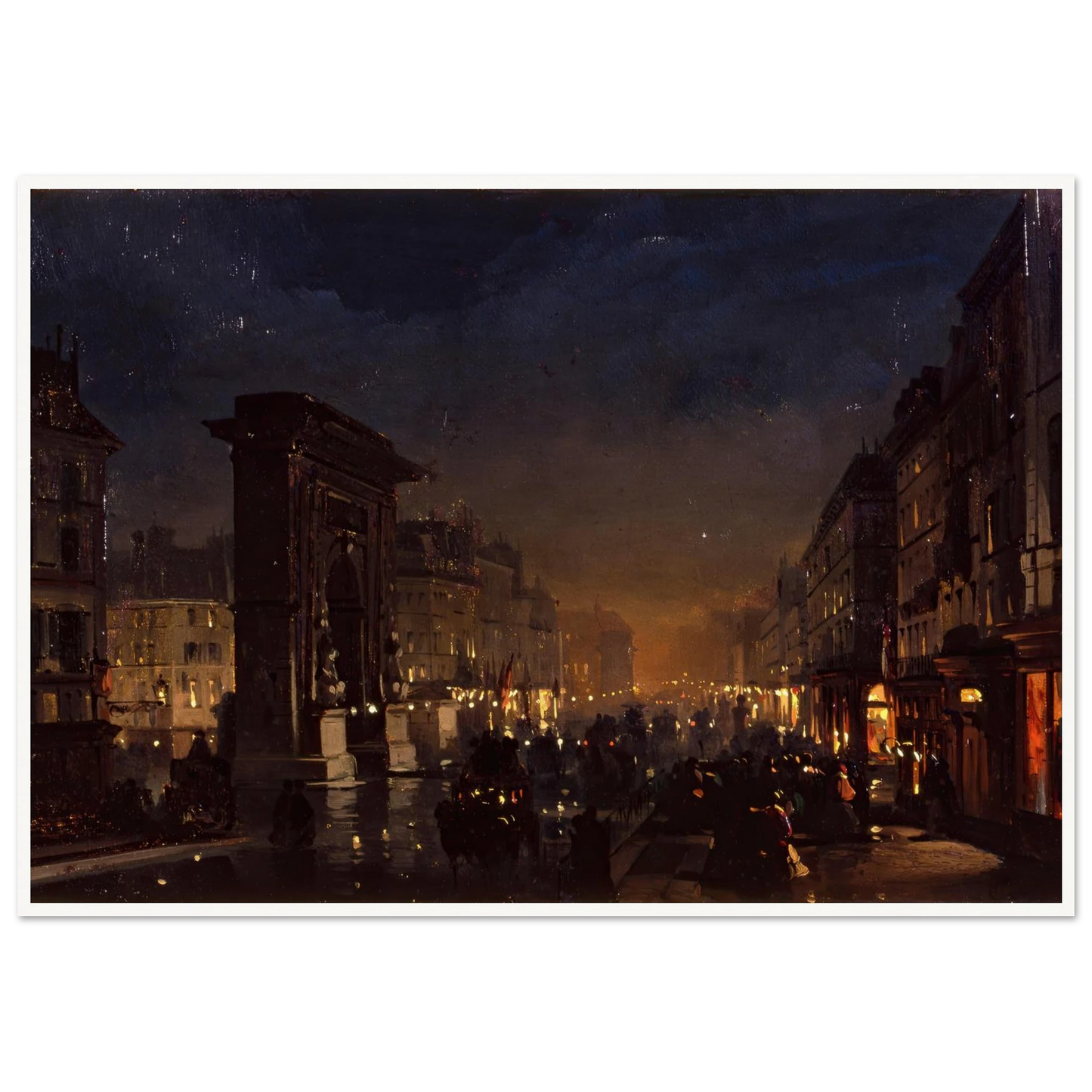 Boulevard et Porte Saint Denis, Olio su Cartoncino Intelato (1855) Art Print | Ippolito Caffi - Framed Poster - 30x40 cm / 12x16″ - Black frame