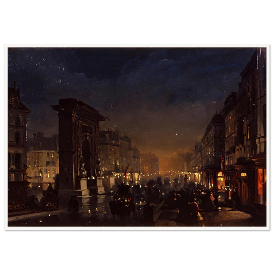 Boulevard et Porte Saint Denis, Olio su Cartoncino Intelato (1855) Art Print | Ippolito Caffi - Framed Poster - 30x40 cm / 12x16″ - Black frame