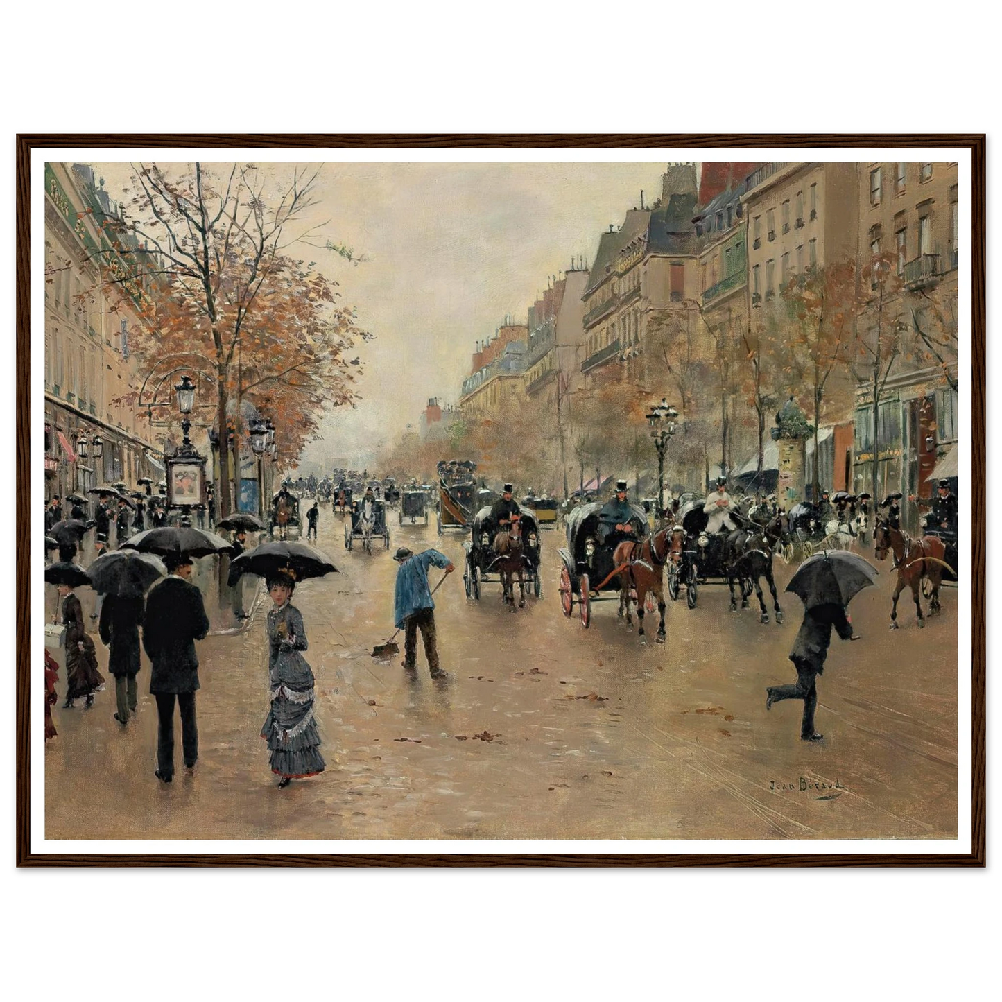 Boulevard Poissonnière en automne Art Print | Jean Beraud - Framed Poster - 30x40 cm / 12x16″ - Black frame