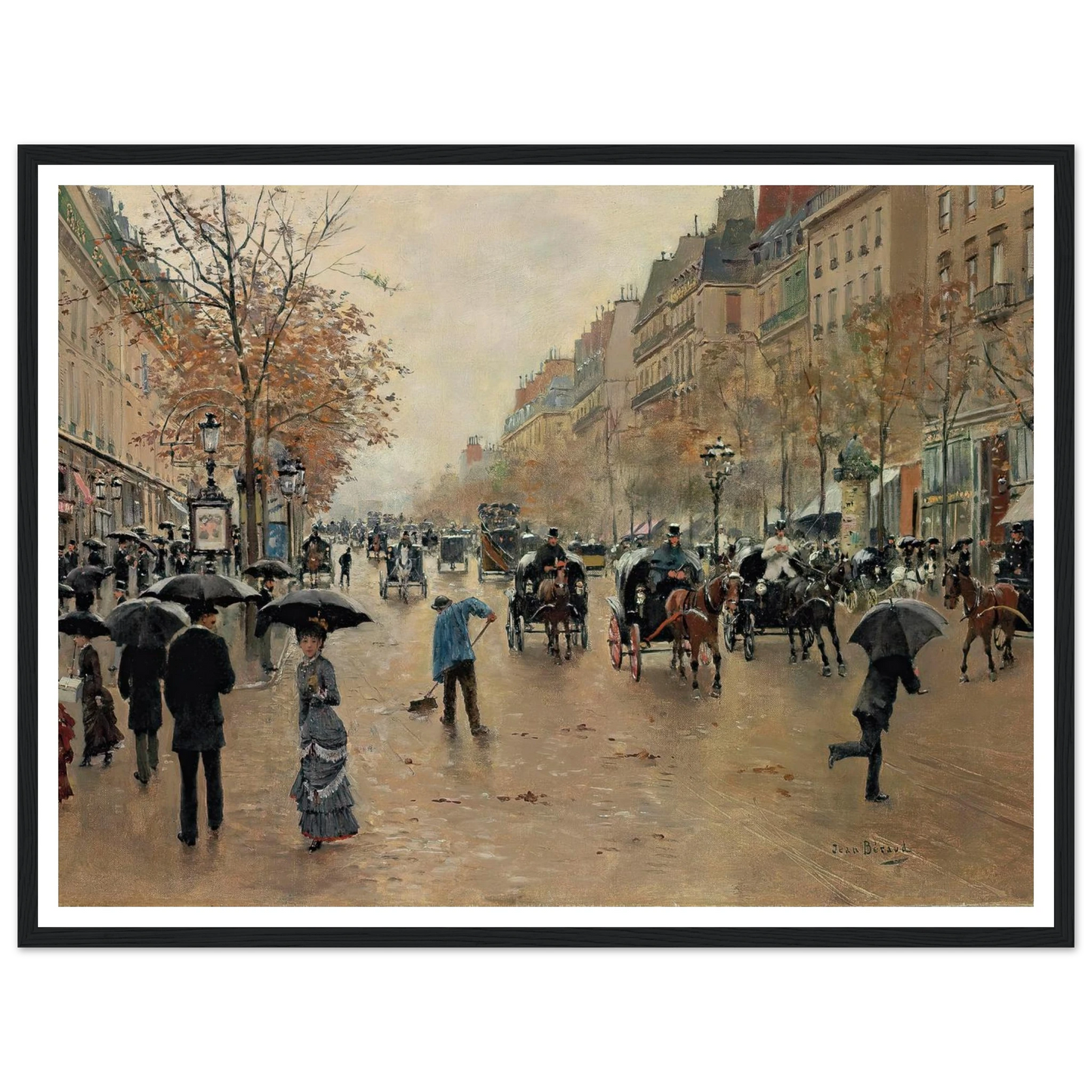 Boulevard Poissonnière en automne Art Print | Jean Beraud - Framed Poster - 30x40 cm / 12x16″ - Black frame