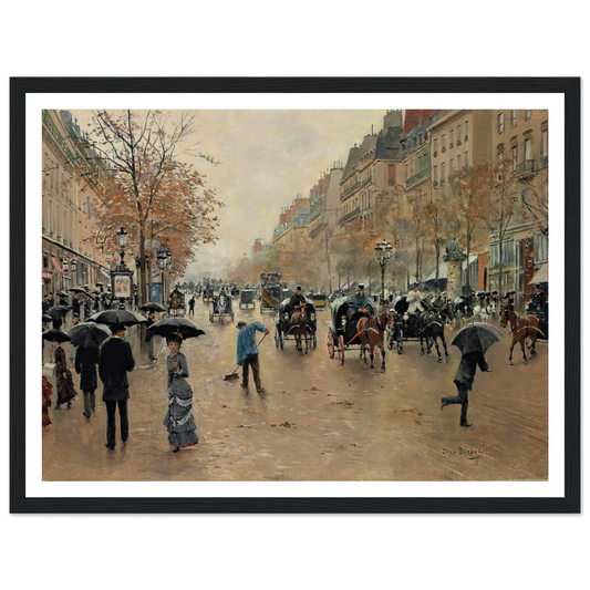 Boulevard Poissonnière en automne Art Print | Jean Beraud - Framed Poster - 30x40 cm / 12x16″ - Black frame