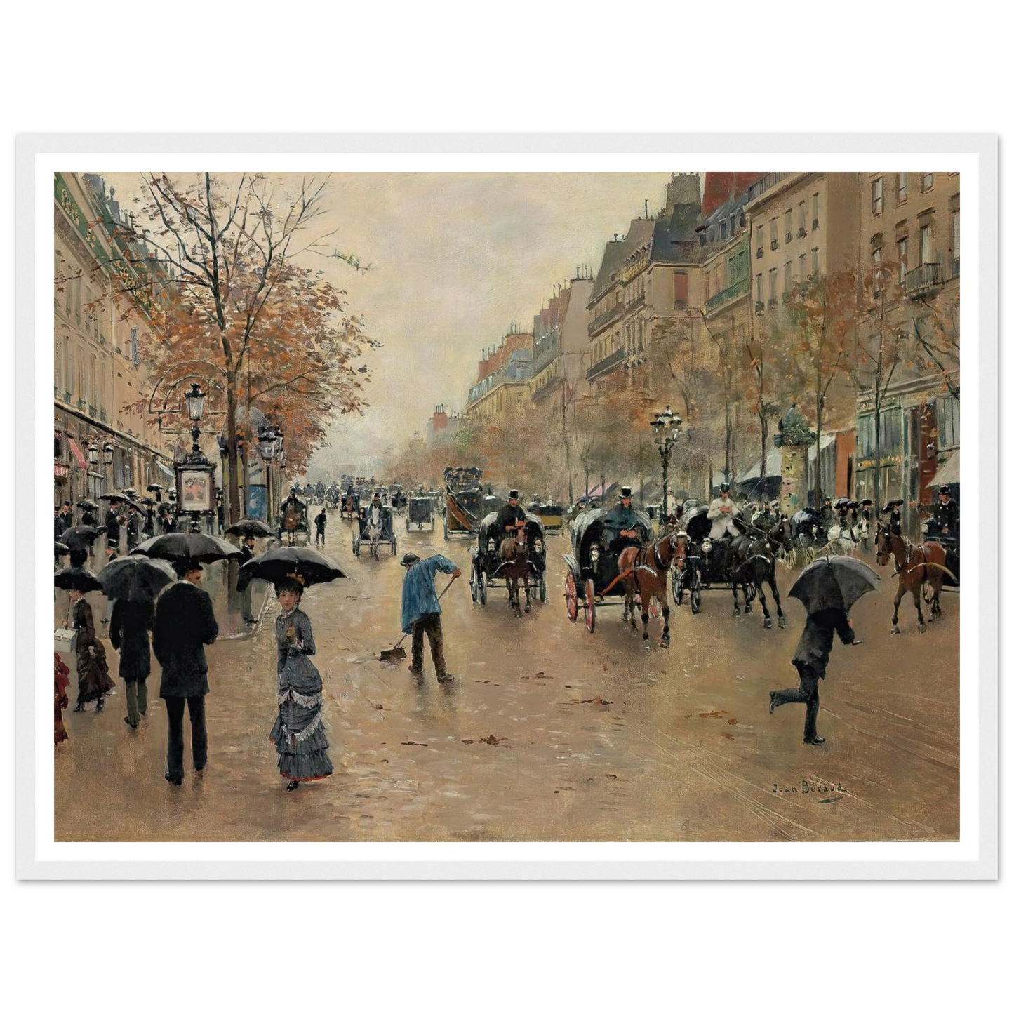 Boulevard Poissonnière en automne Art Print | Jean Beraud - Framed Poster - 30x40 cm / 12x16″ - Black frame