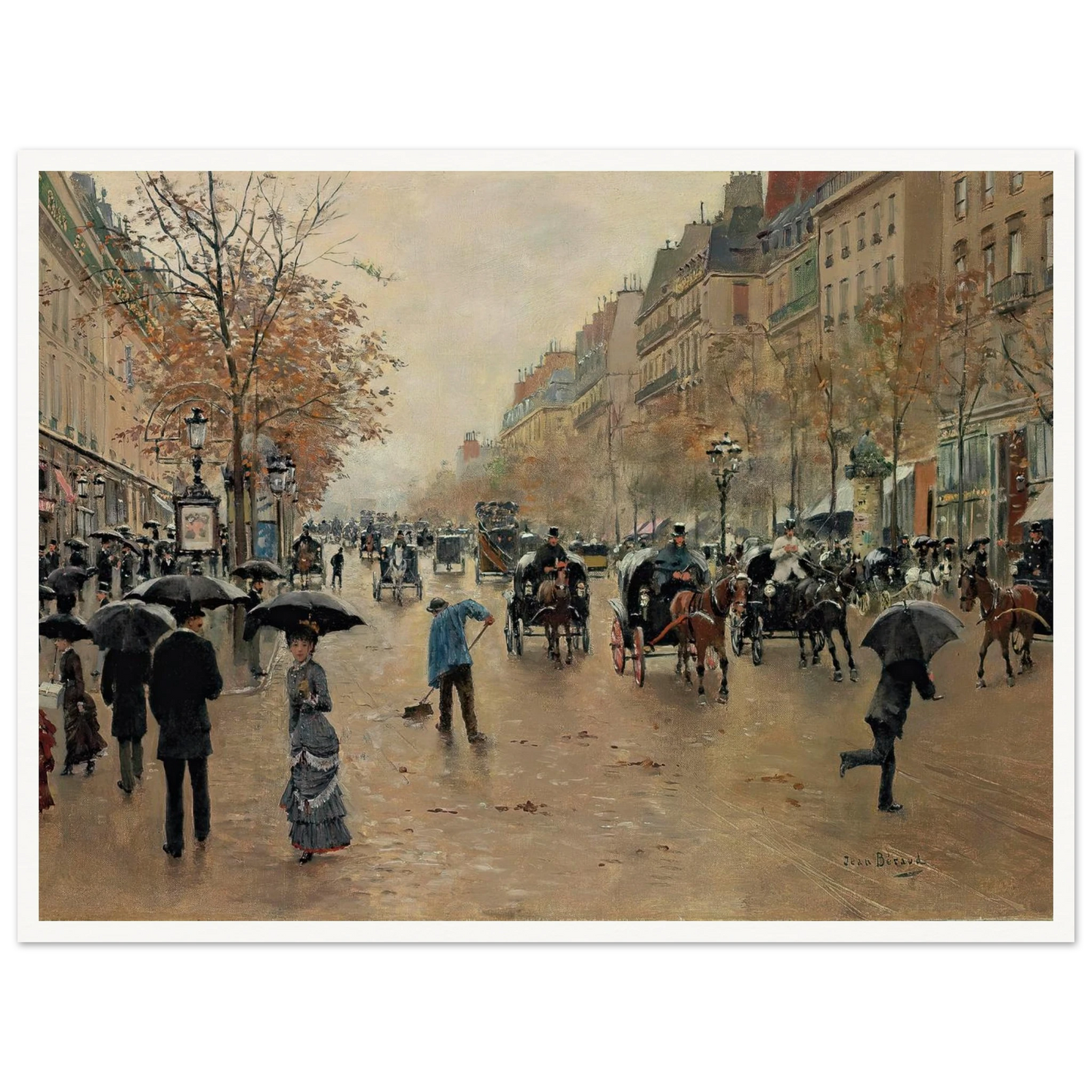 Boulevard Poissonnière en automne Art Print | Jean Beraud - Framed Poster - 30x40 cm / 12x16″ - Black frame