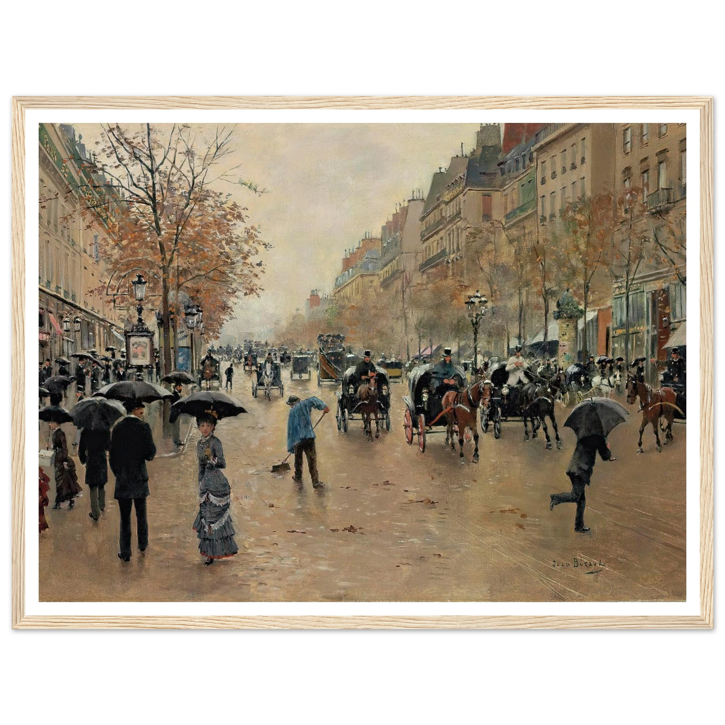Boulevard Poissonnière en automne Art Print | Jean Beraud - Framed Poster - 30x40 cm / 12x16″ - Black frame