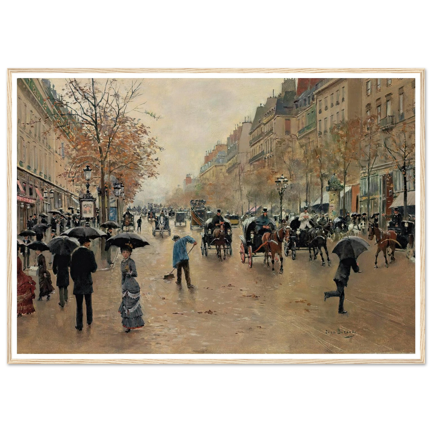 Boulevard Poissonnière en automne Art Print | Jean Beraud - Framed Poster - 30x40 cm / 12x16″ - Black frame