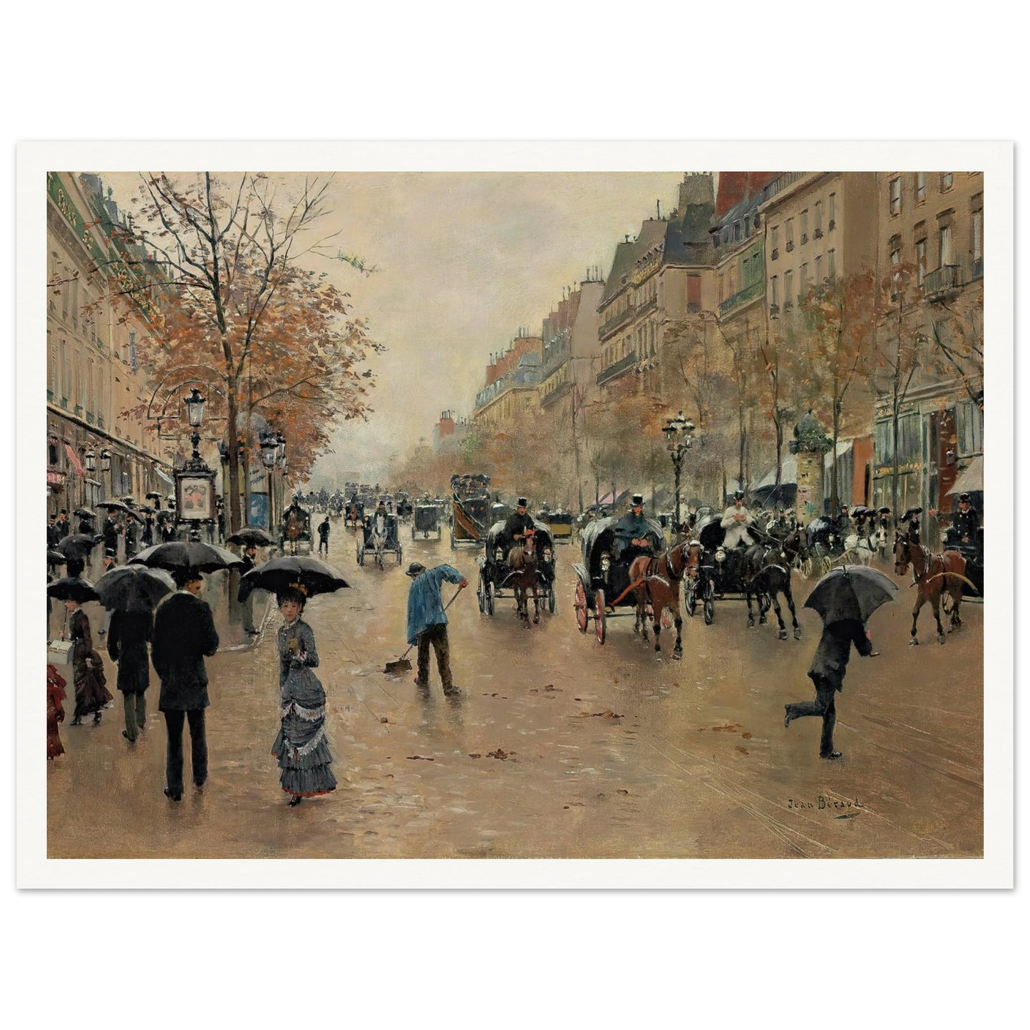 Boulevard Poissonnière en automne Art Print | Jean Beraud - Framed Poster - 30x40 cm / 12x16″ - Black frame