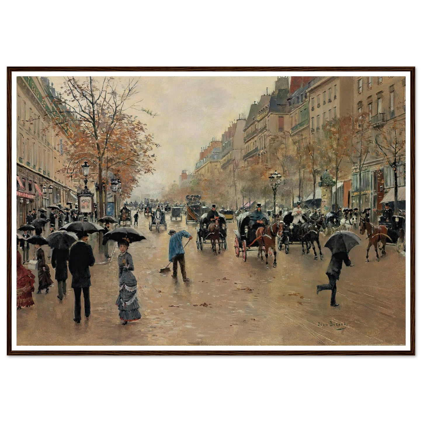 Boulevard Poissonnière en automne Art Print | Jean Beraud - Framed Poster - 30x40 cm / 12x16″ - Black frame