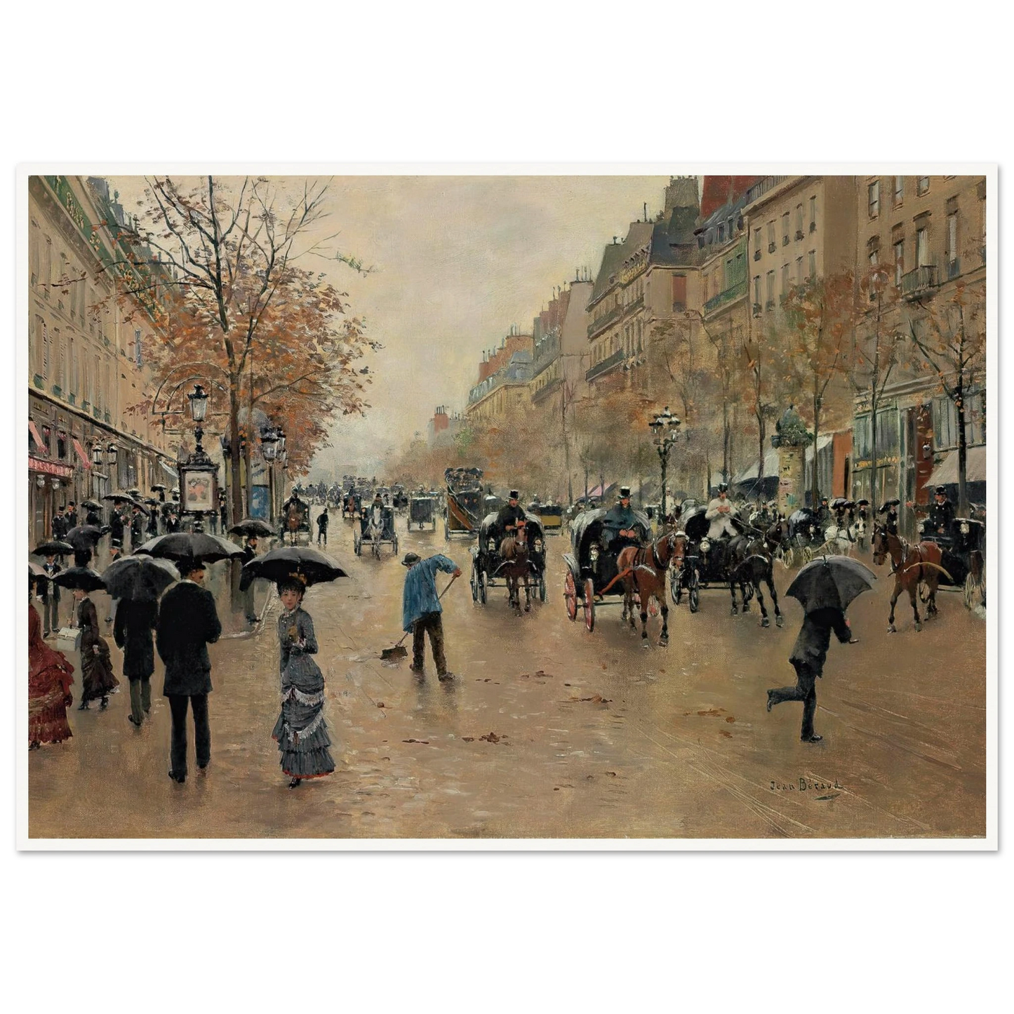 Boulevard Poissonnière en automne Art Print | Jean Beraud - Framed Poster - 30x40 cm / 12x16″ - Black frame